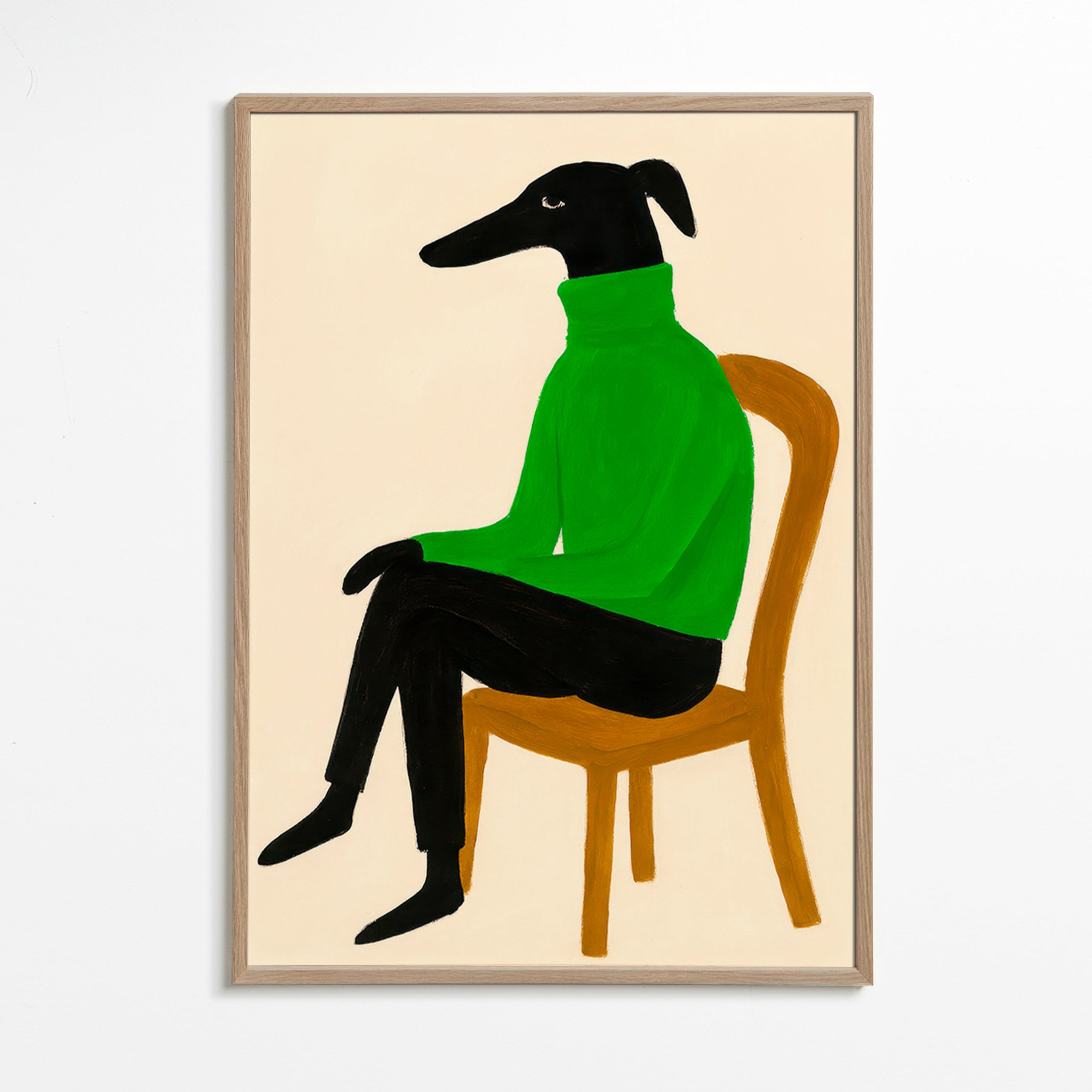 Hundillustration med grøn rullekrave – Oak Frame