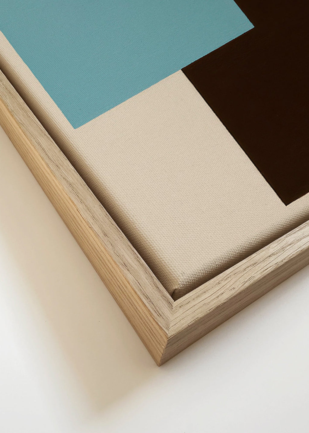 Geometrisk billede i blå og brun – Canvas detail