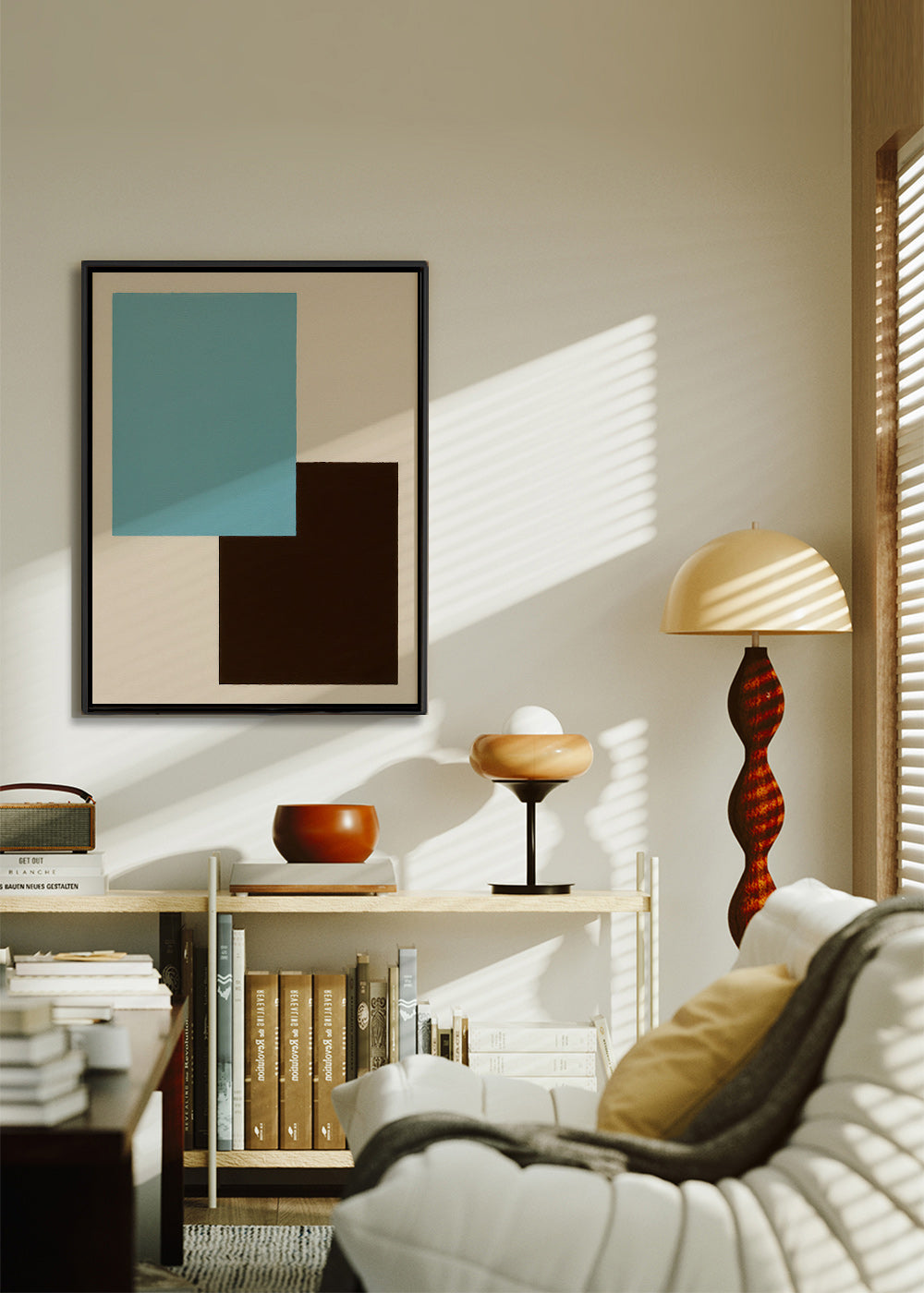Geometrisk billede i blå og brun – Canvas1
