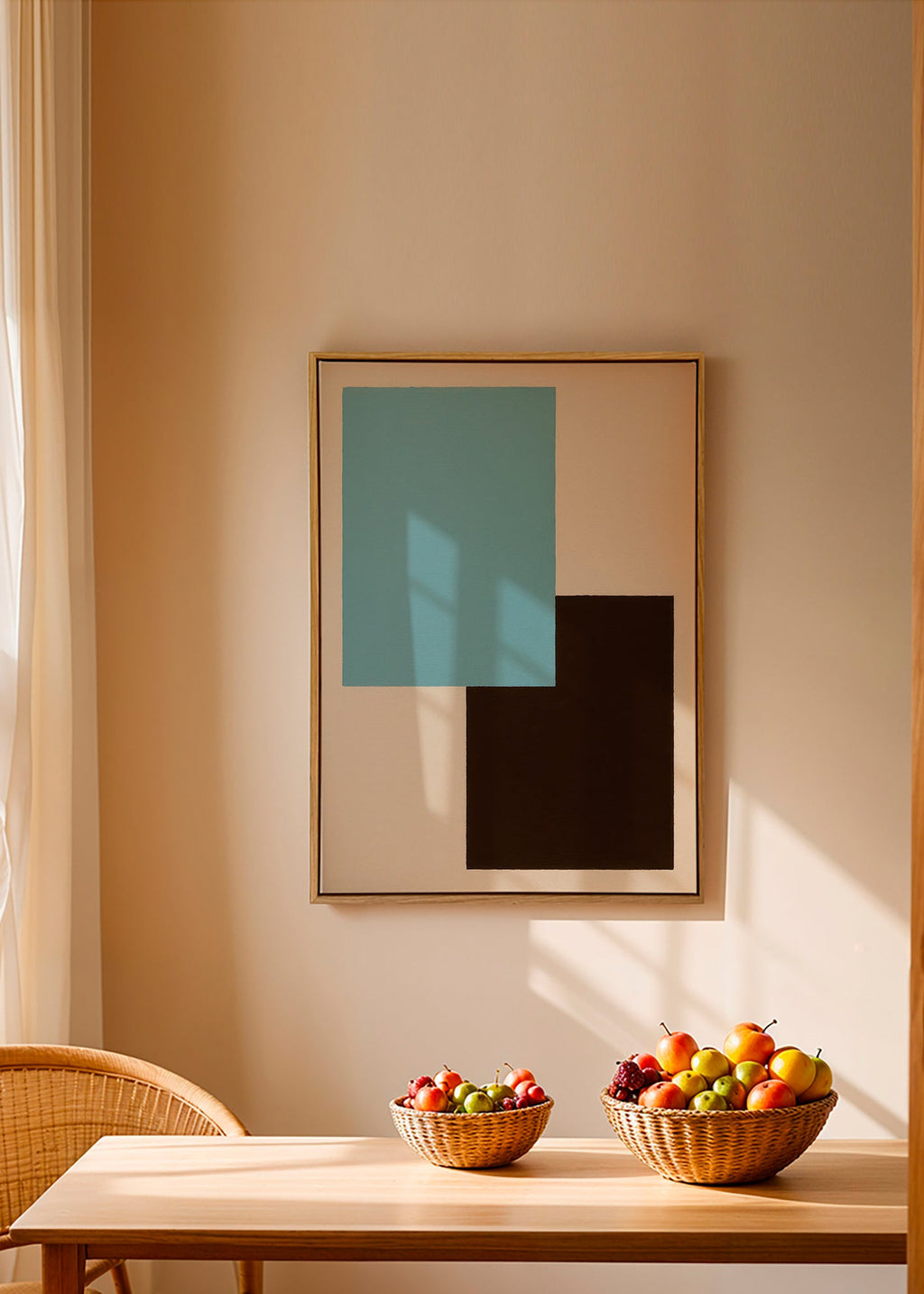 Geometrisk billede i blå og brun – Canvas2