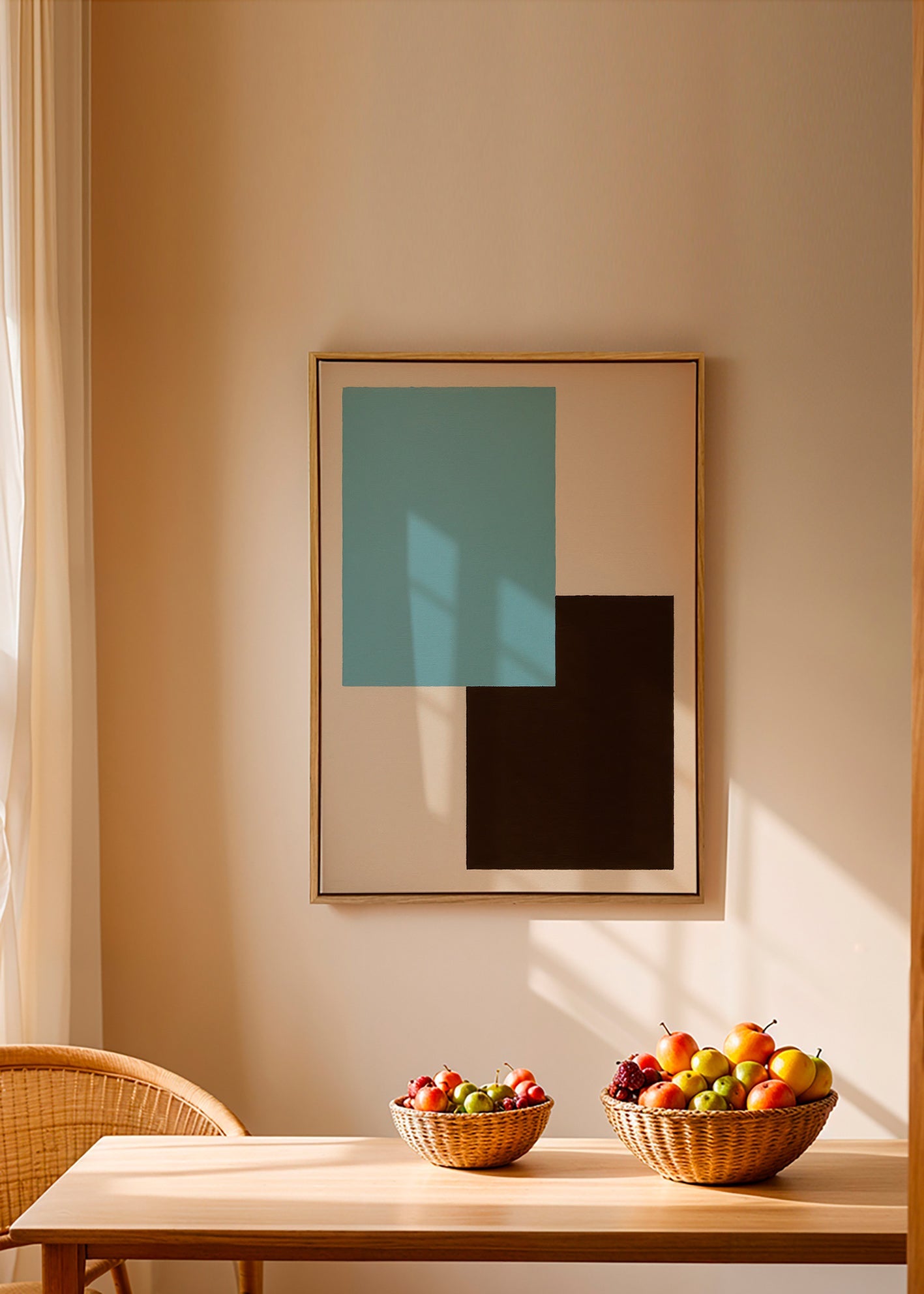 Geometrisk billede i blå og brun – Canvas2