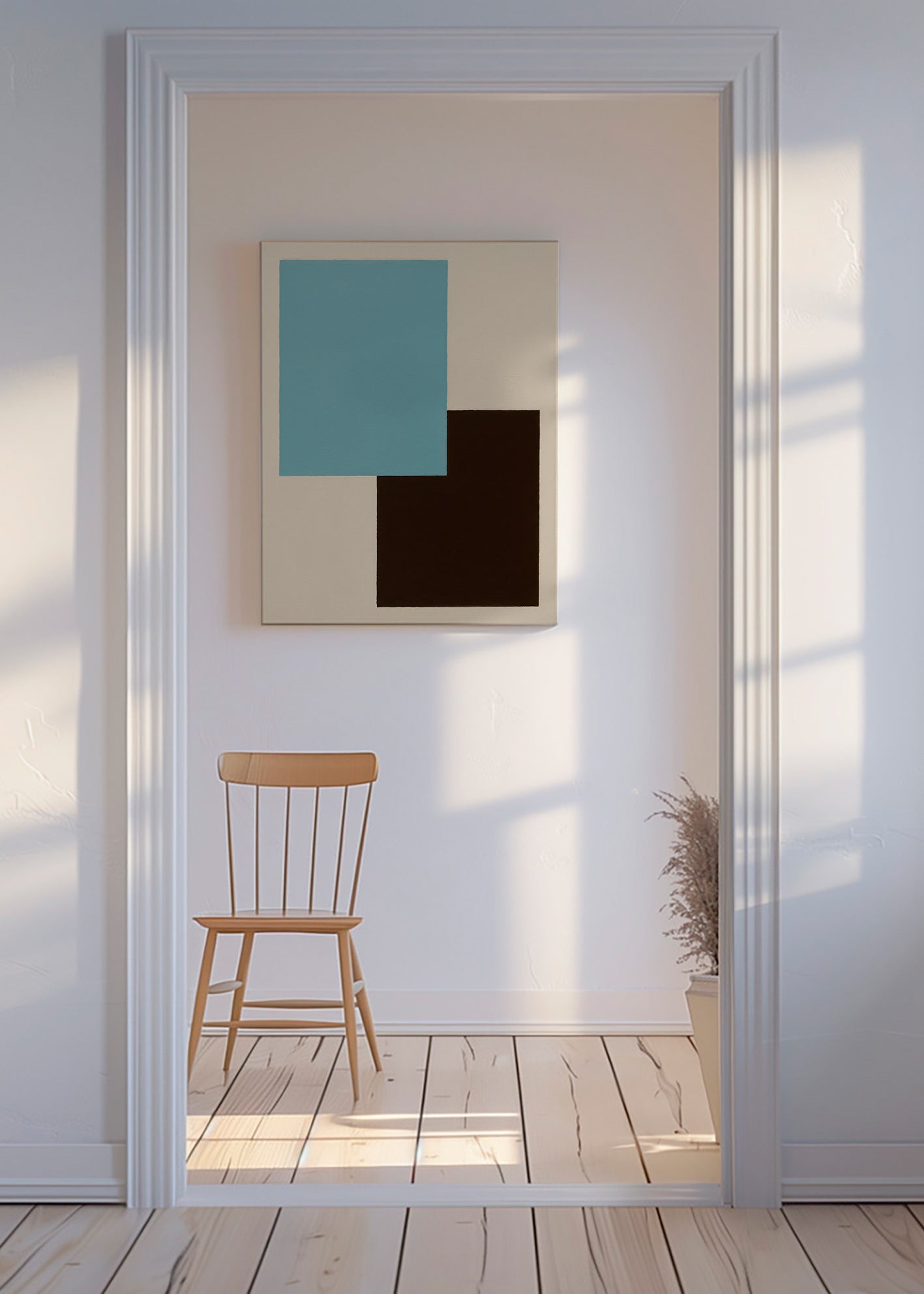 Geometrisk billede i blå og brun – Canvas