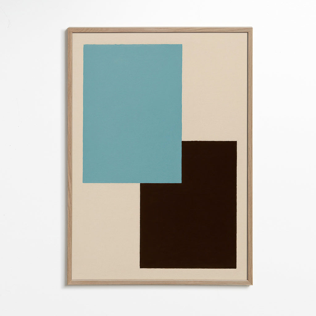 Geometrisk billede i blå og brun – Oak Frame