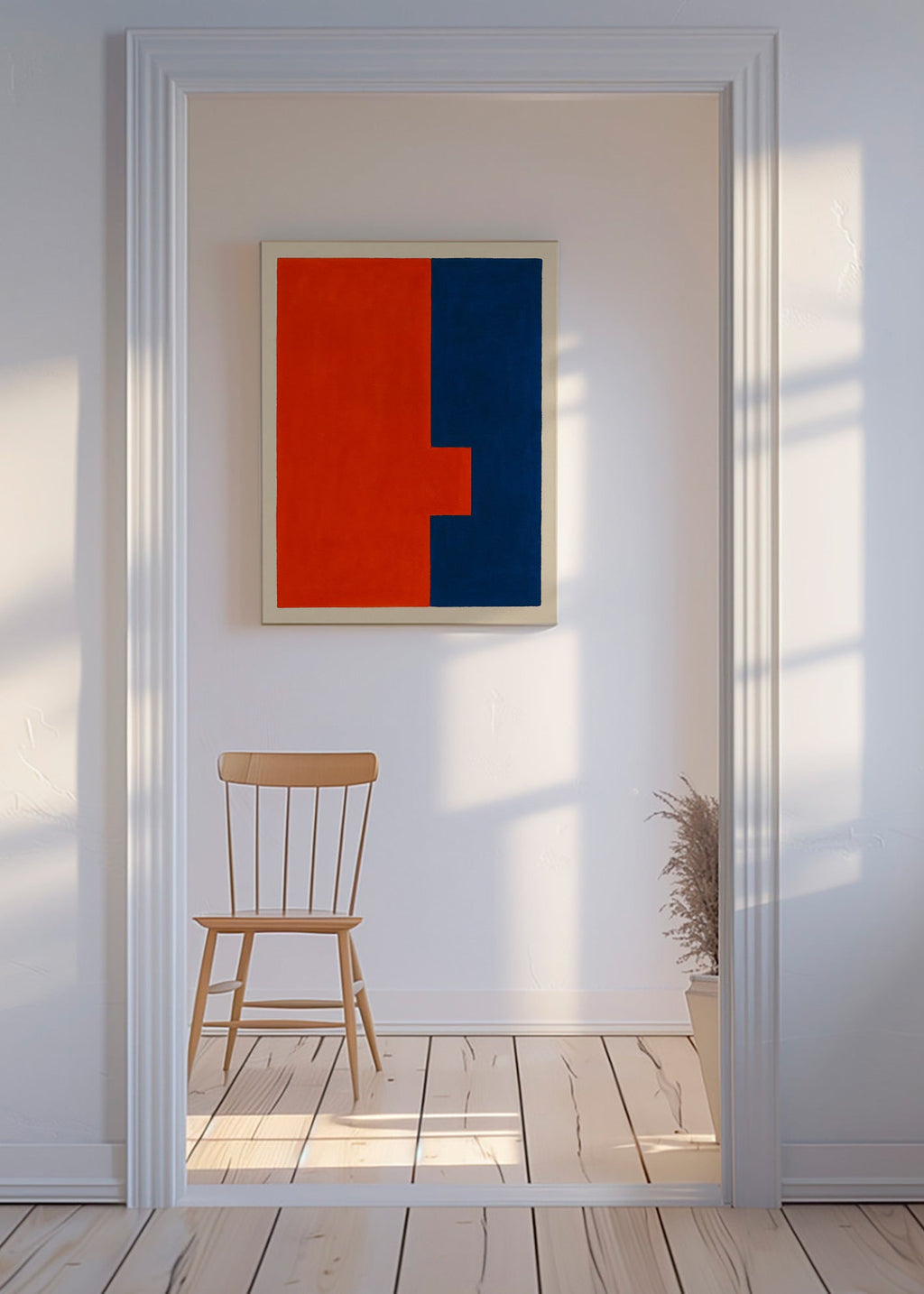 Abstrakt vertikal kunst rød og blå – Canvas
