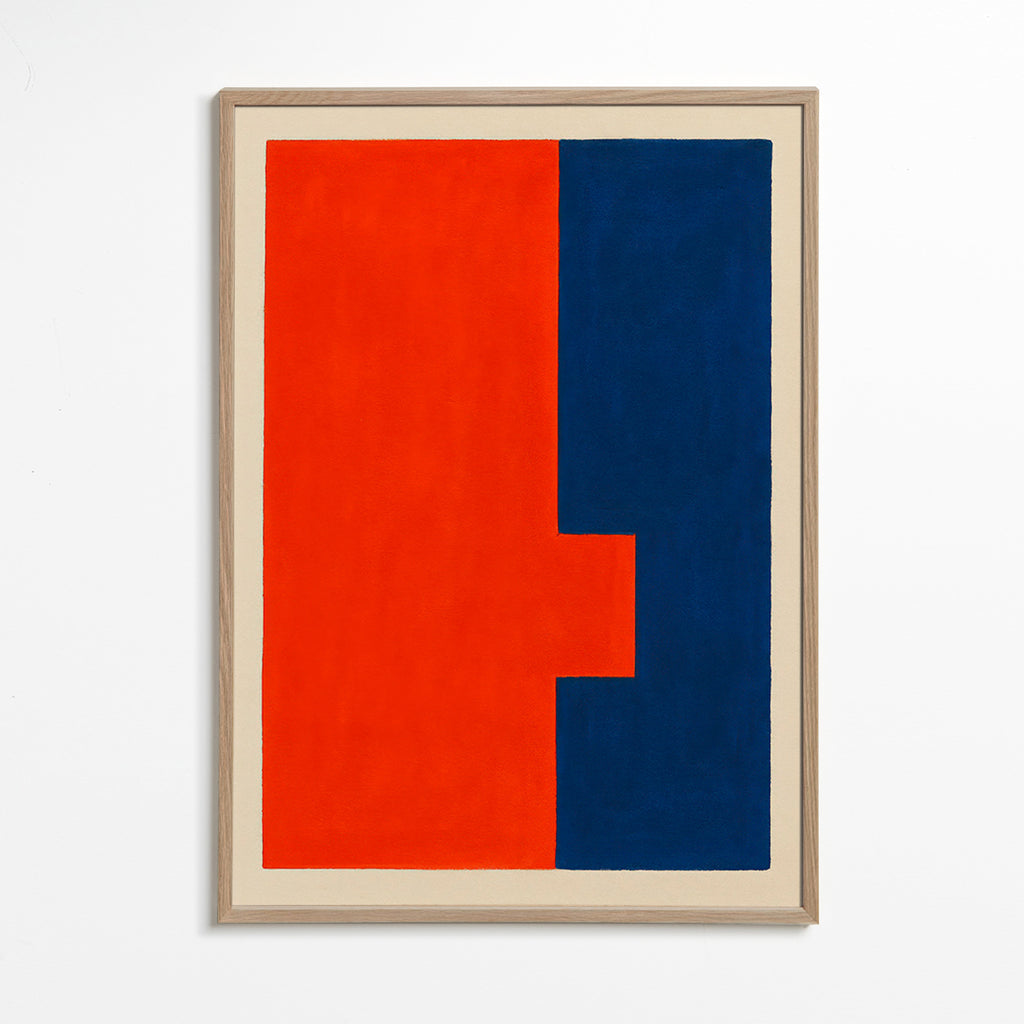 Abstrakt vertikal kunst rød og blå – Oak Frame