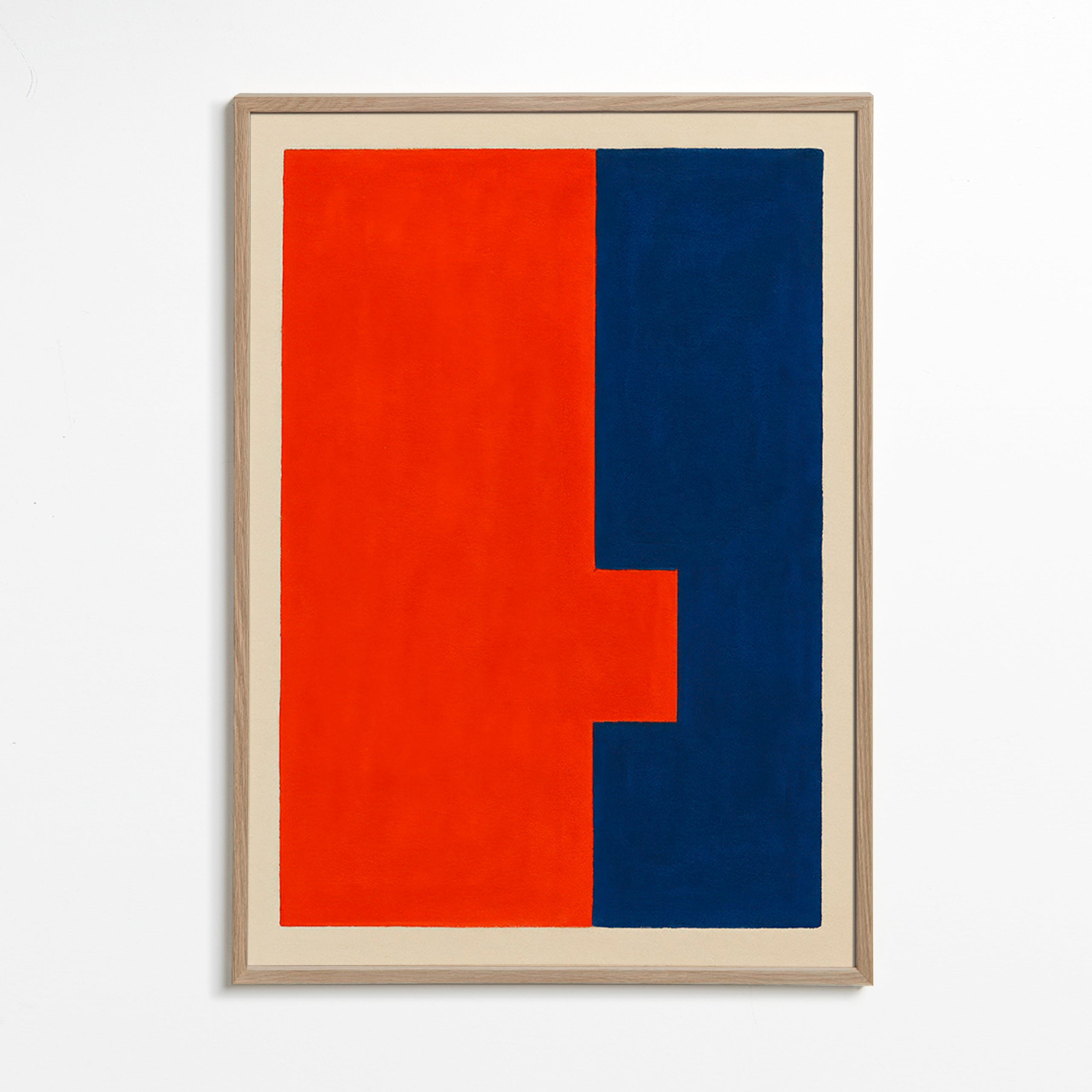 Abstrakt vertikal kunst rød og blå – Oak Frame
