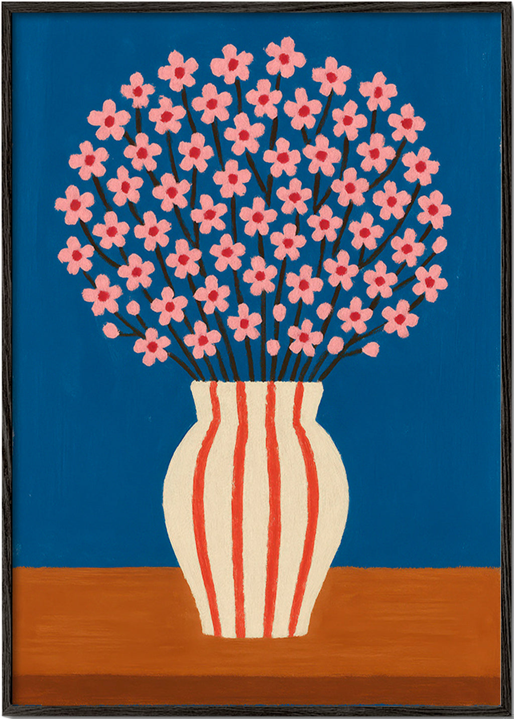 Botanisk plakat: vase med rosa blomster – Black Frame