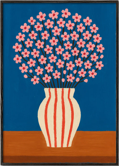 Botanisk plakat: vase med rosa blomster – Black Frame