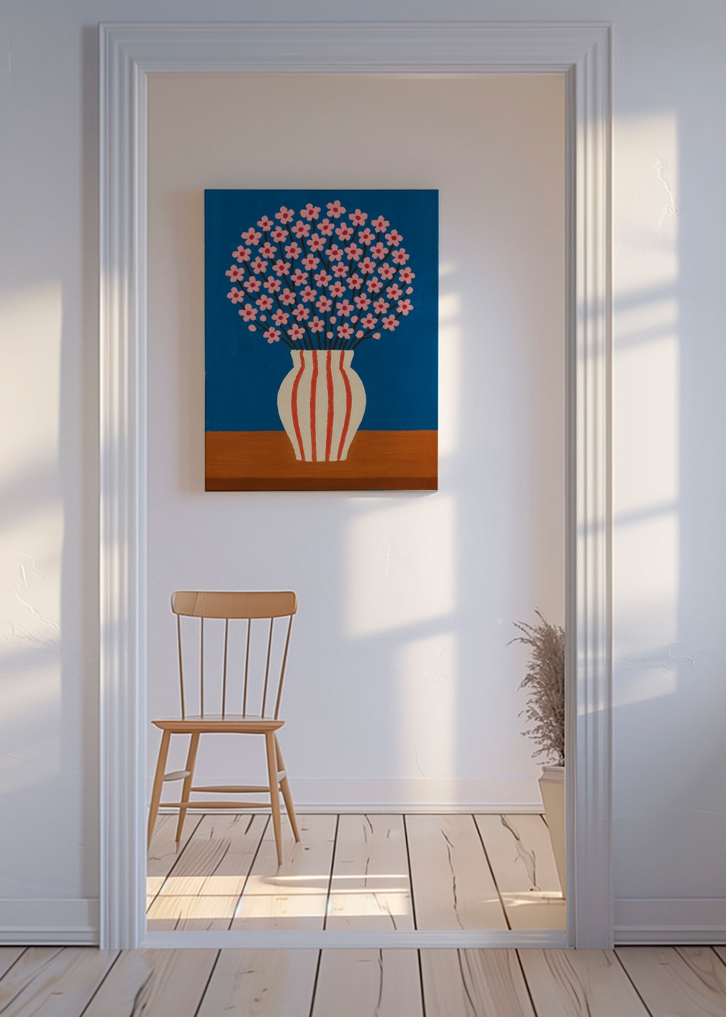 Botanisk plakat: vase med rosa blomster – Canvas