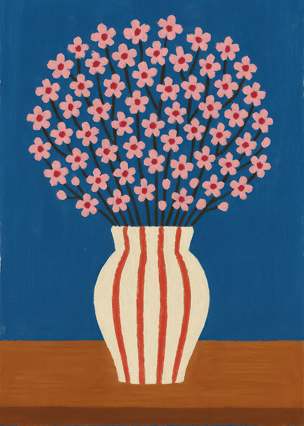 Botanisk plakat: vase med rosa blomster
