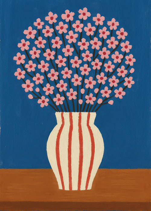 Botanisk plakat: vase med rosa blomster