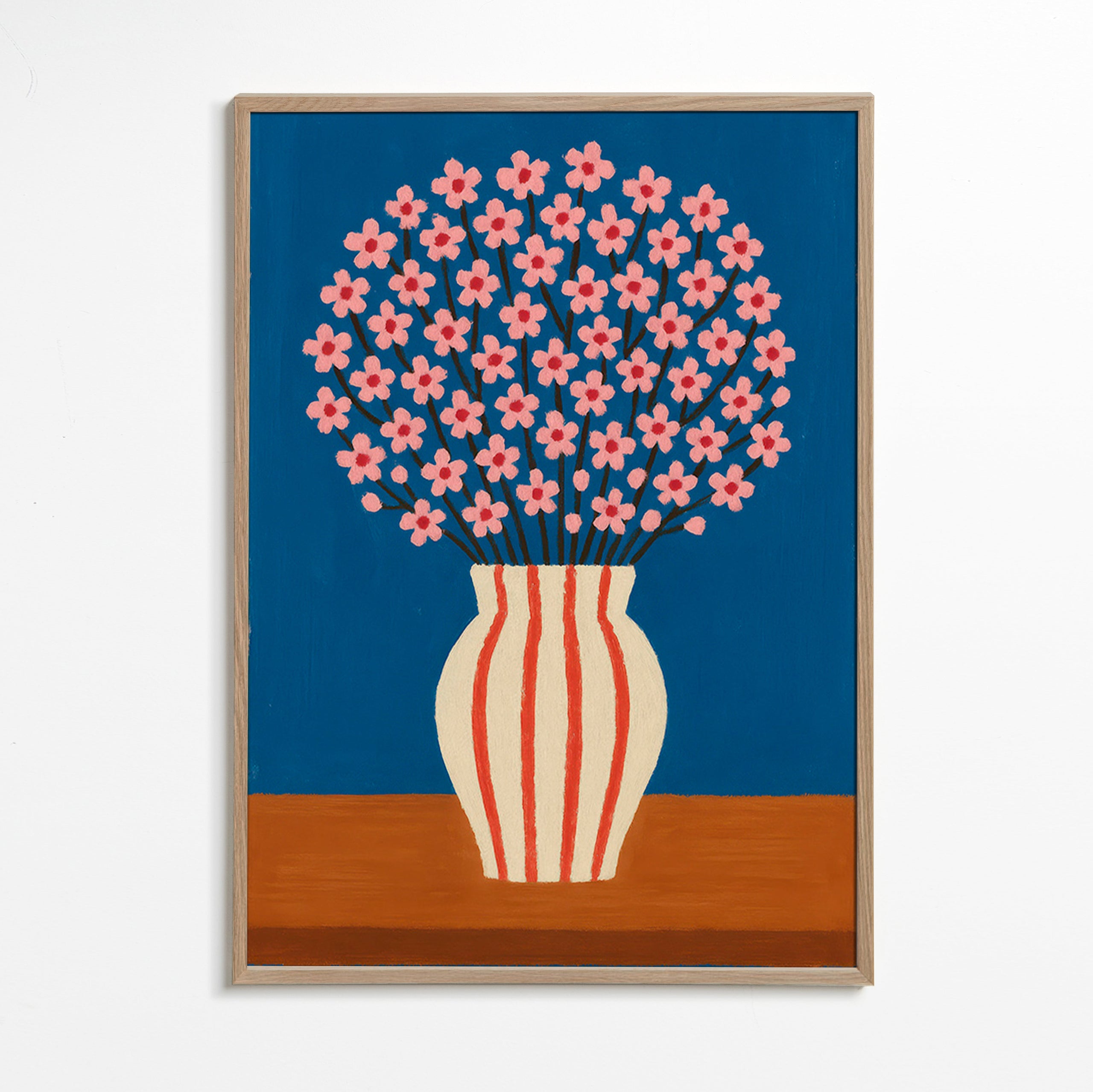 Botanisk plakat: vase med rosa blomster – Oak Frame