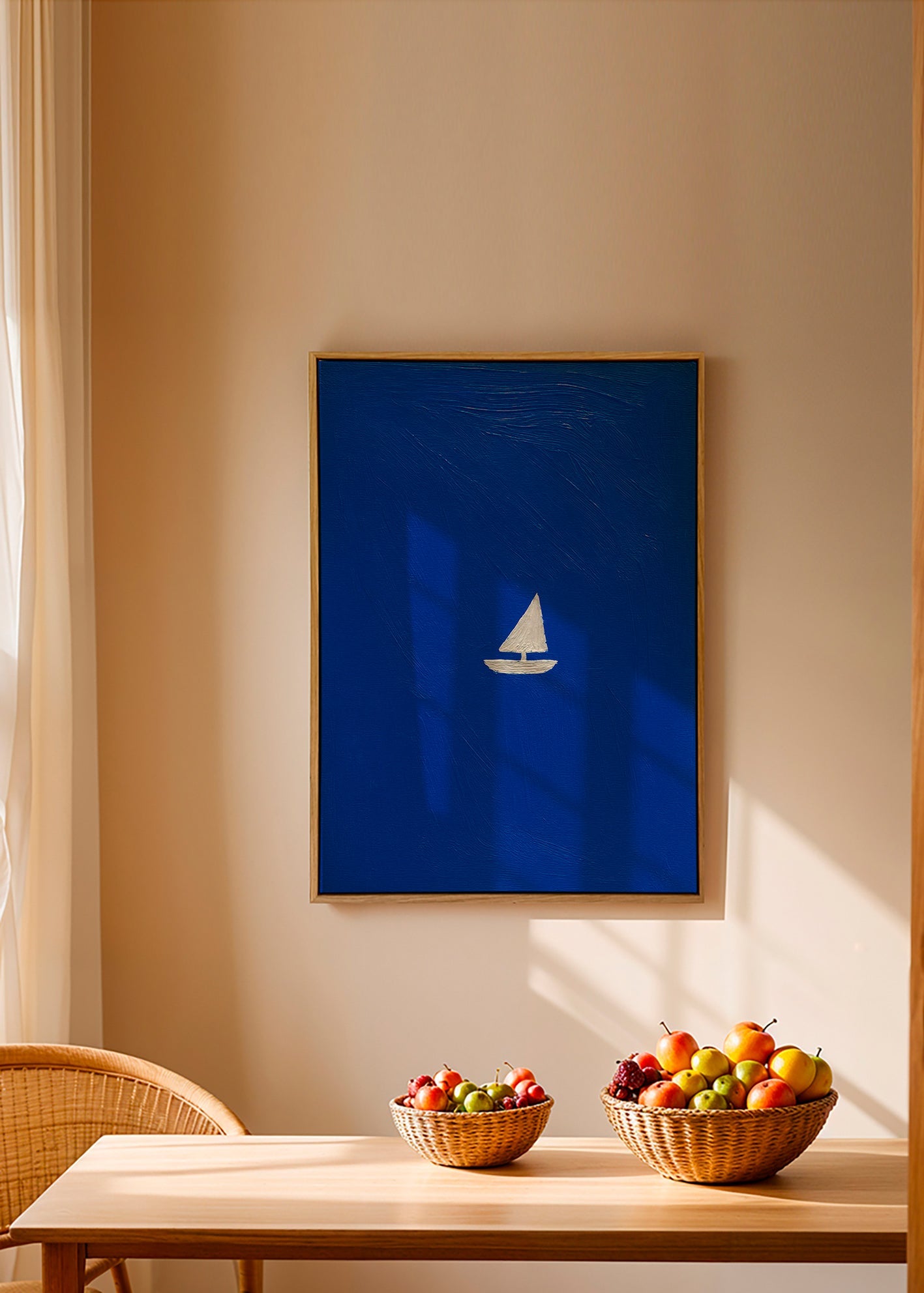 Landskabsbillede med minimalistisk sejlbåd – Canvas1