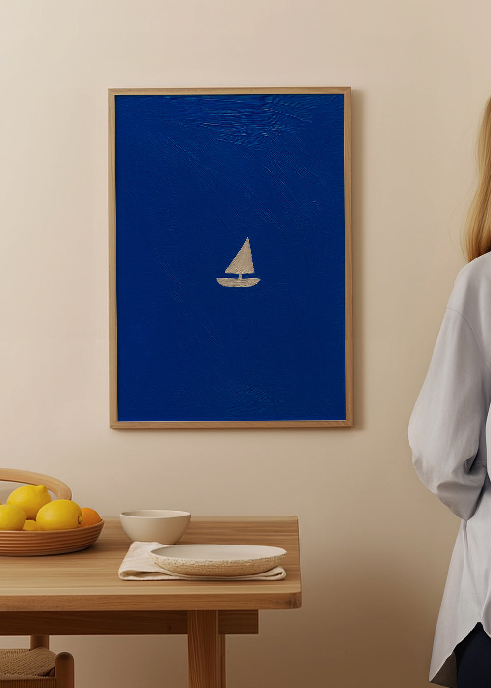 Landskabsbillede med minimalistisk sejlbåd – Product1