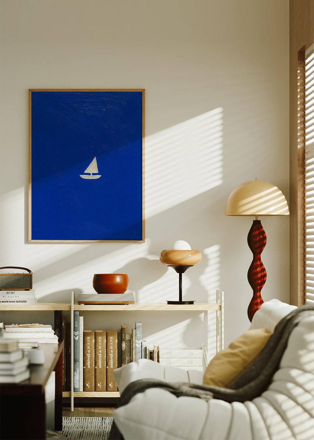Landskabsbillede med minimalistisk sejlbåd – Product2