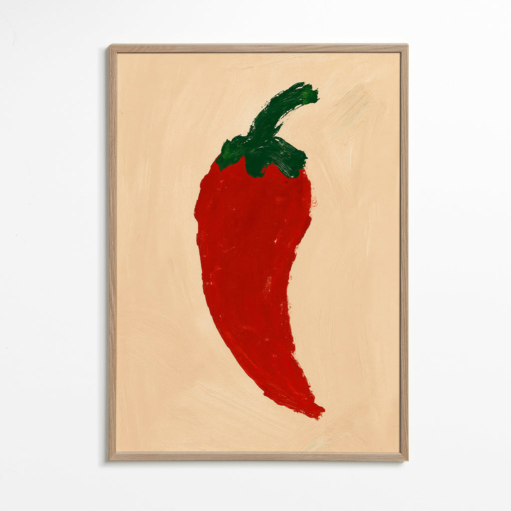 Køkkenkunst rød chili maleri – Oak Frame