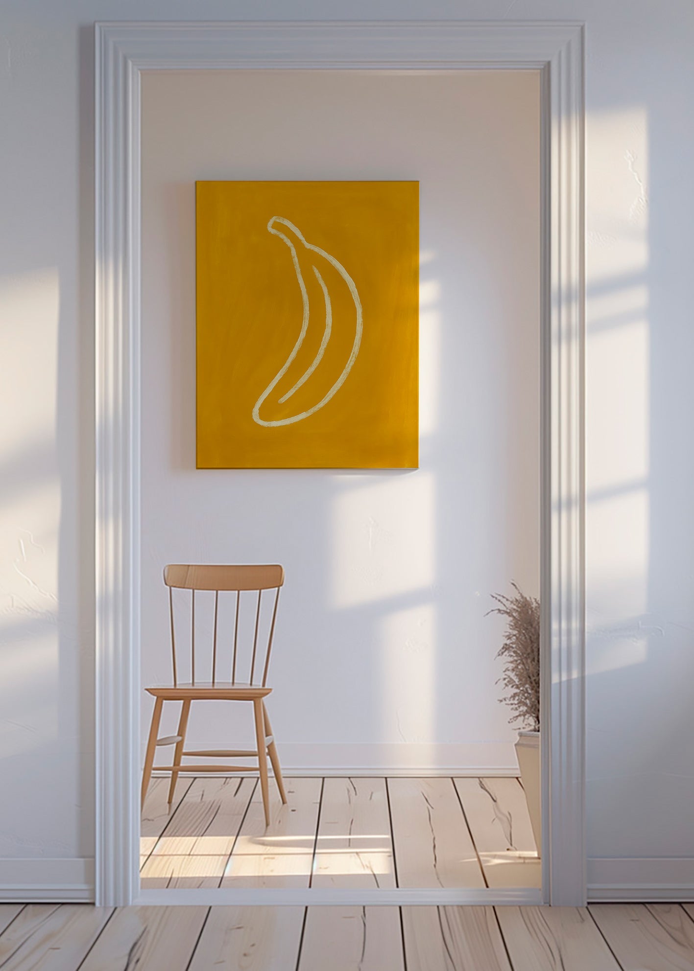 Køkkenkunst: gul banan minimalistisk – Canvas
