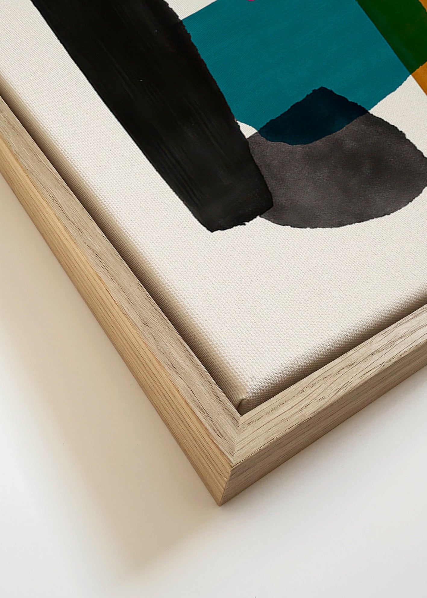 Abstrakt værk med magenta element – Canvas detail