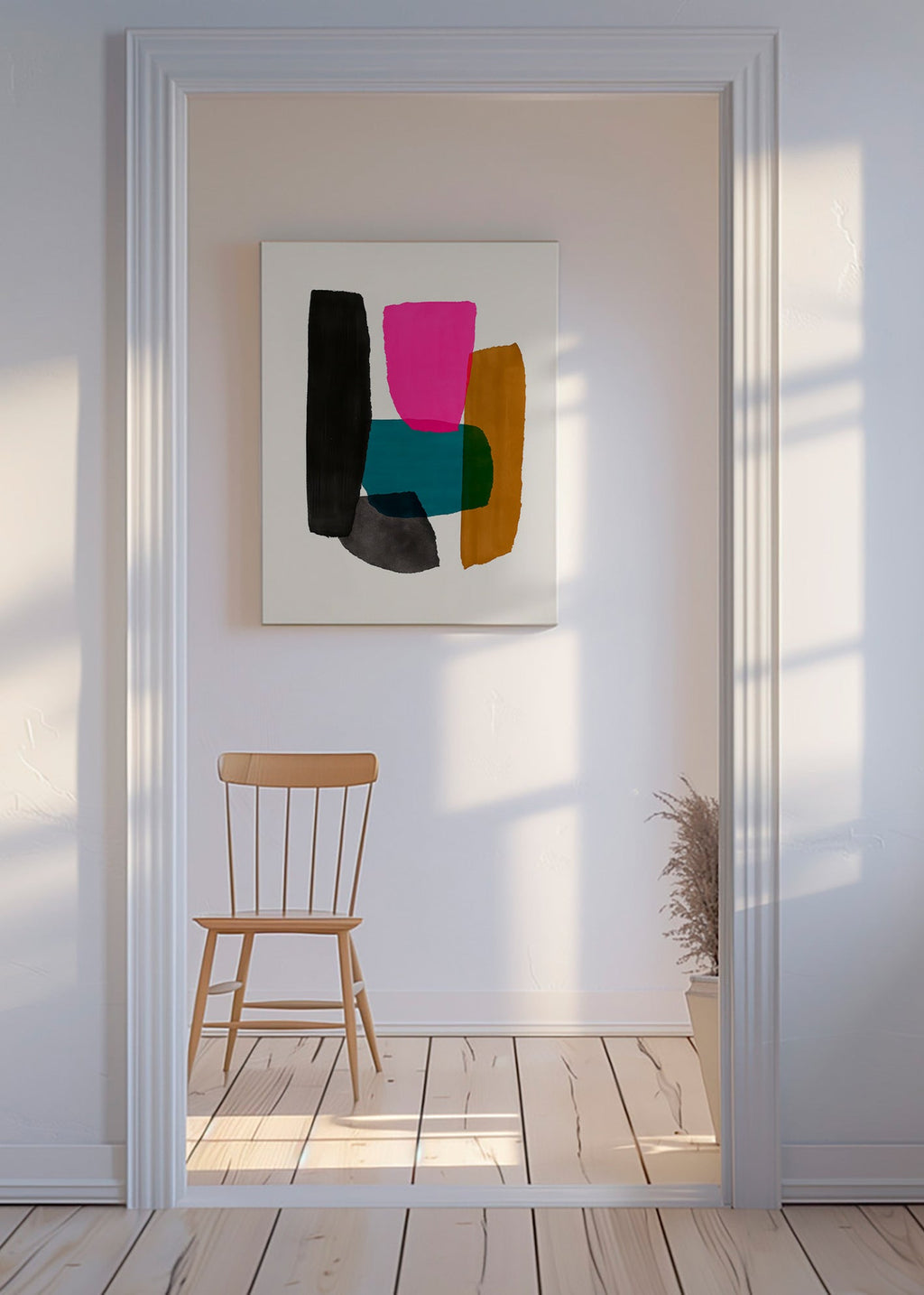Abstrakt værk med magenta element – Canvas
