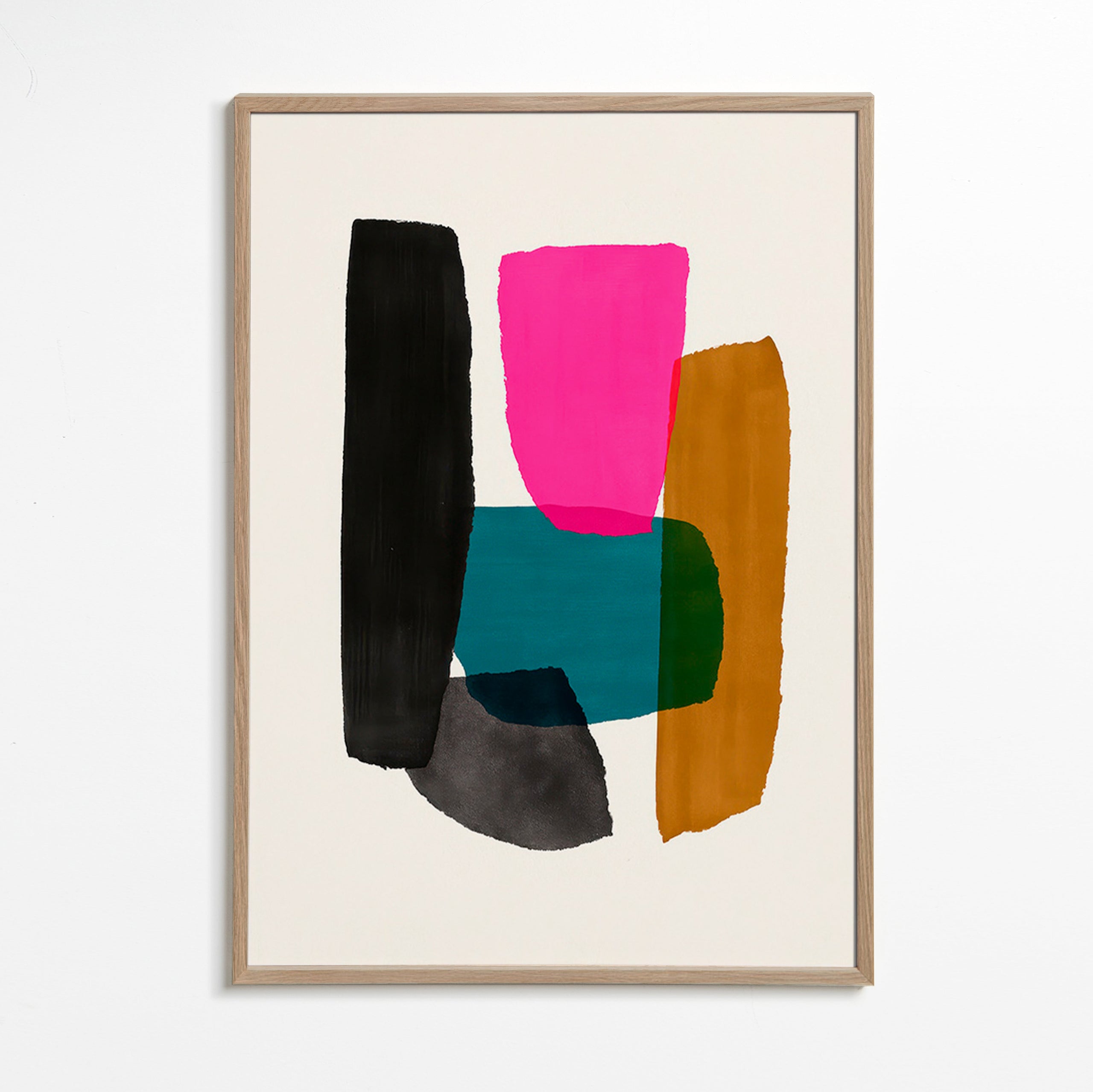 Abstrakt værk med magenta element – Oak Frame
