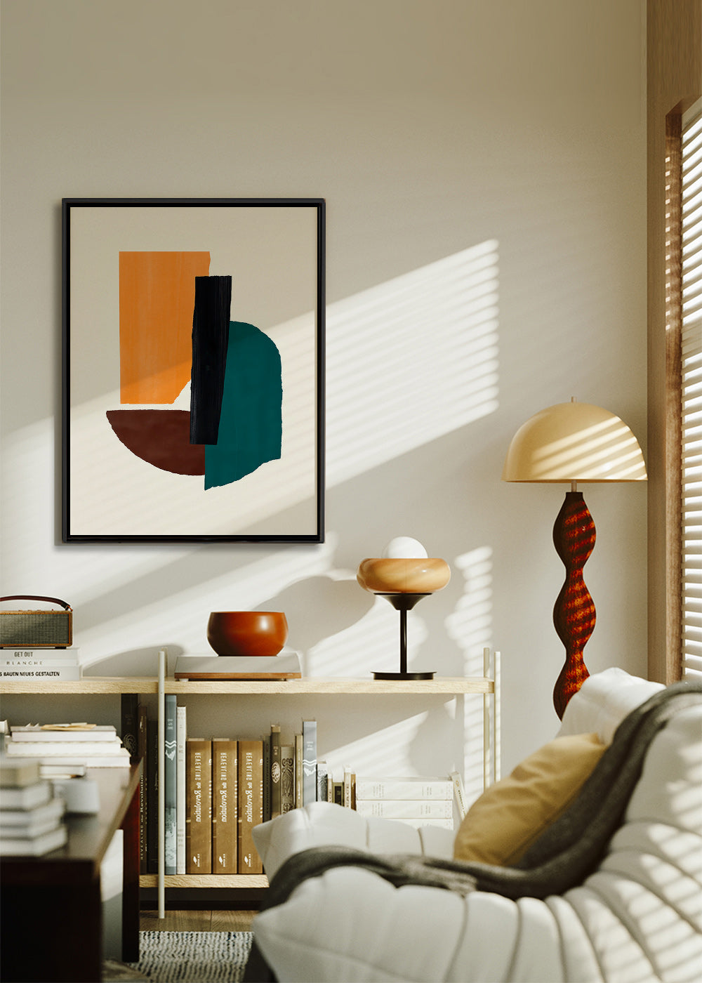 Abstrakt billede med okker og grønne former – Canvas2