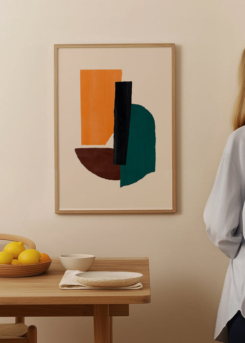 Abstrakt billede med okker og grønne former – Product1