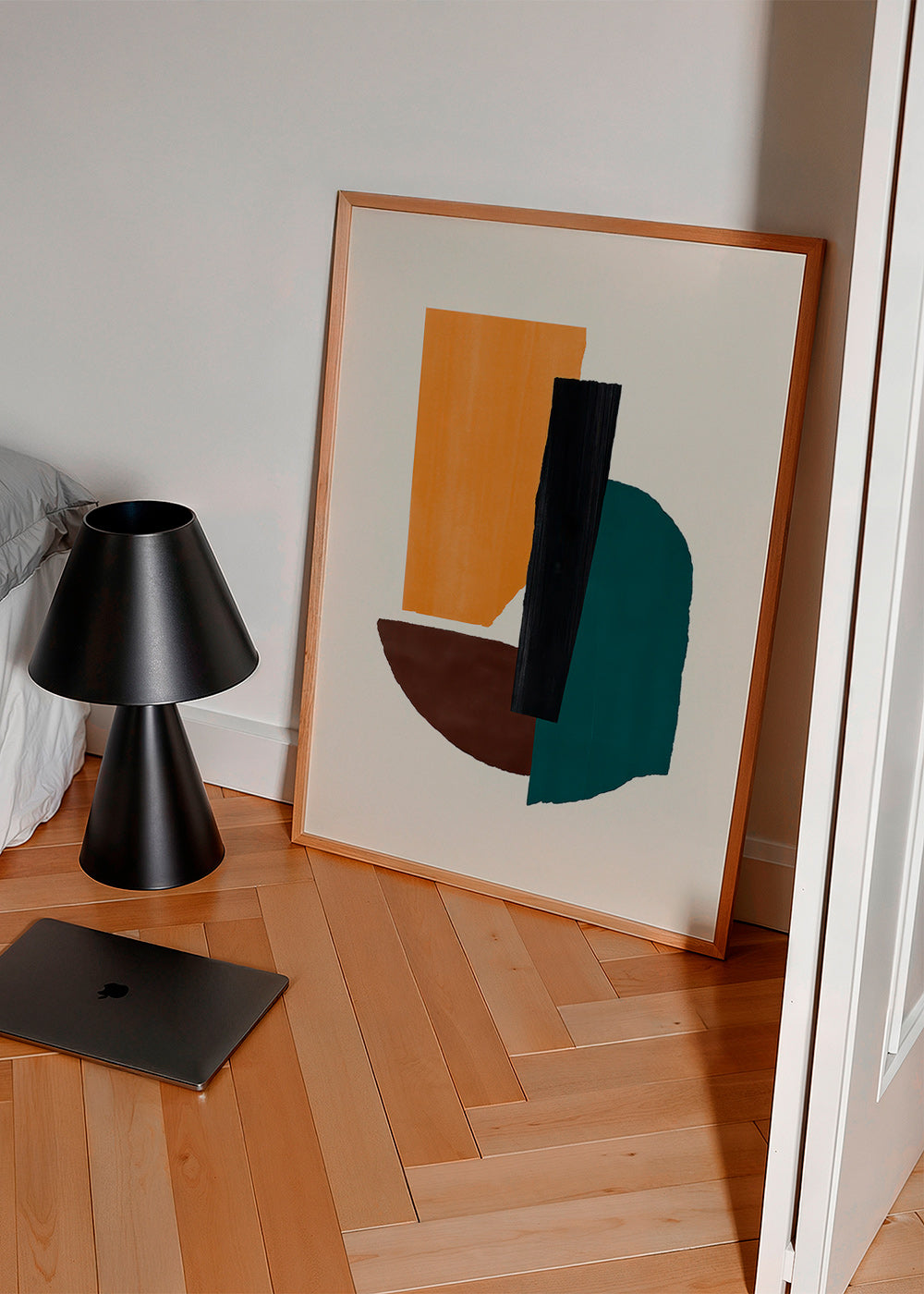 Abstrakt billede med okker og grønne former – Product2