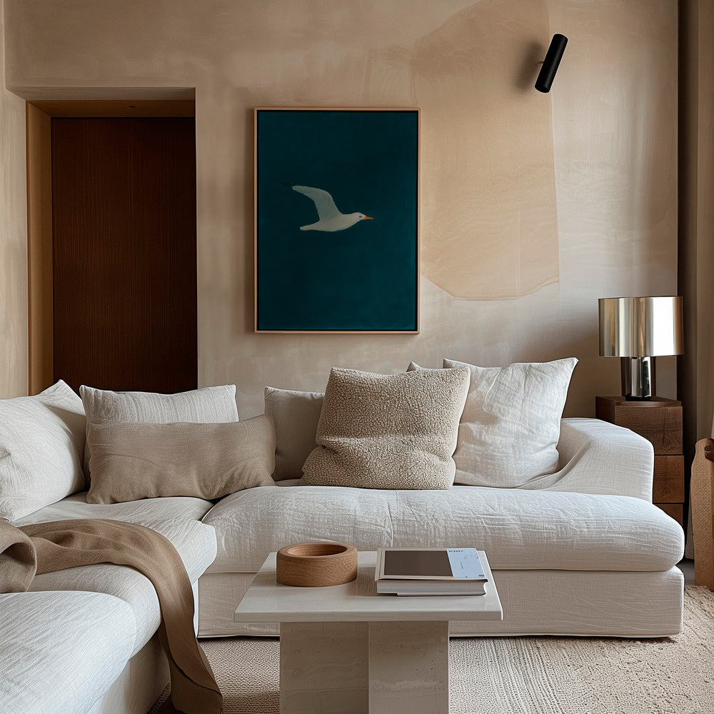 Kunst måge i flyvning over dybt hav – Canvas1