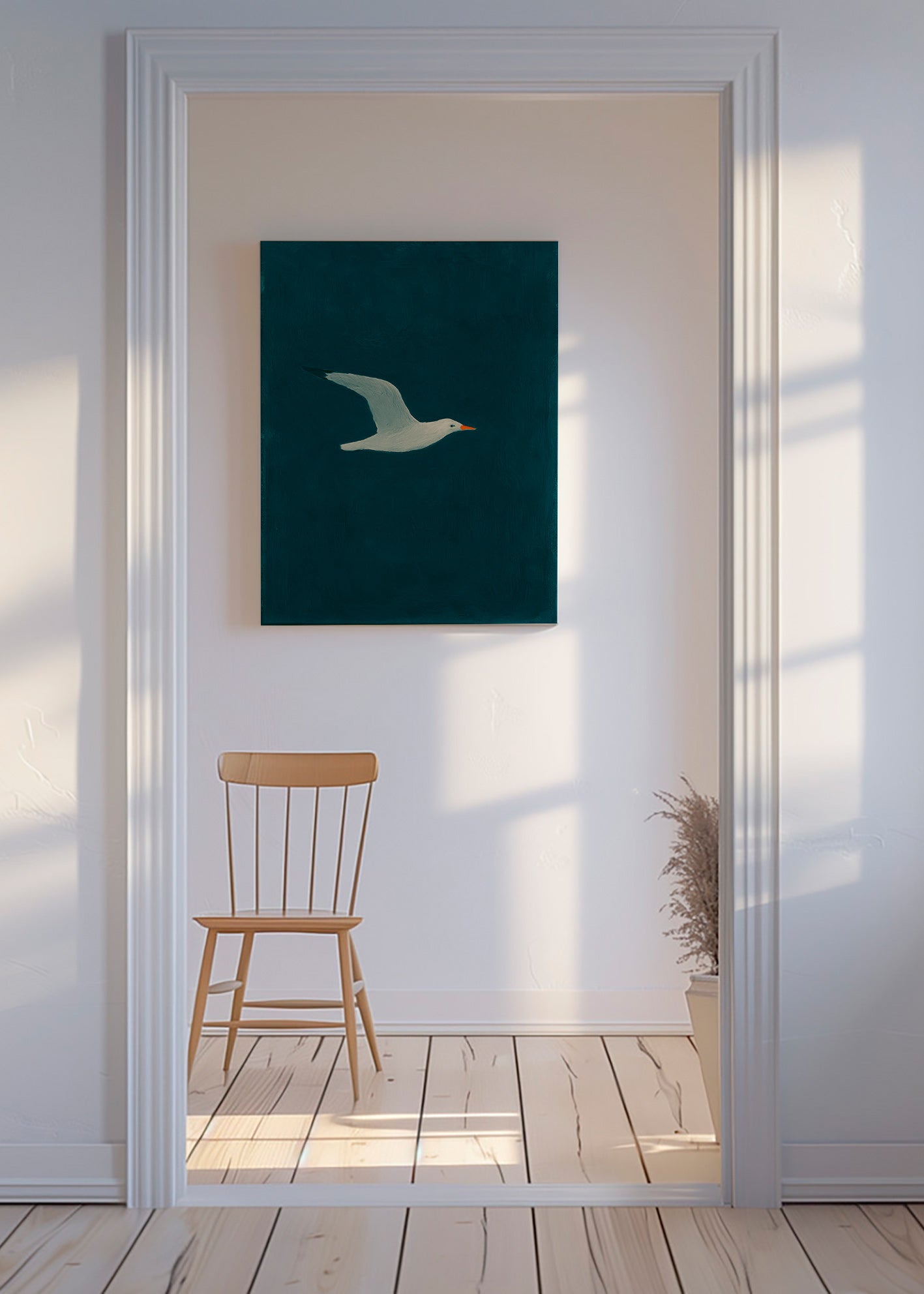 Kunst måge i flyvning over dybt hav – Canvas