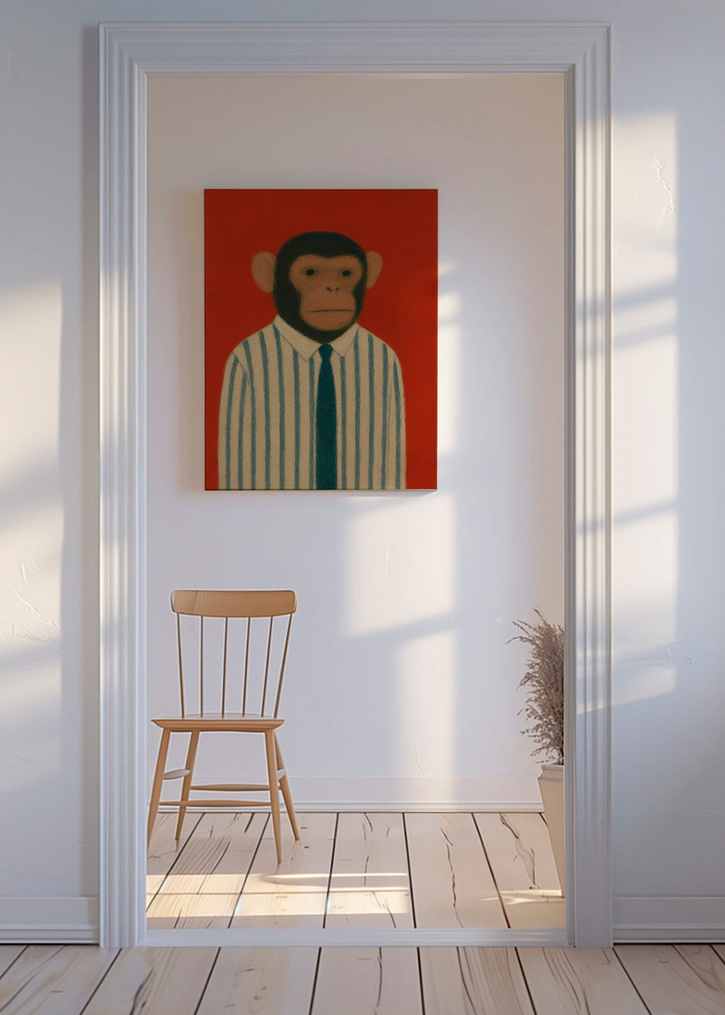 Kunstværk: Abe med stribet slips – Canvas