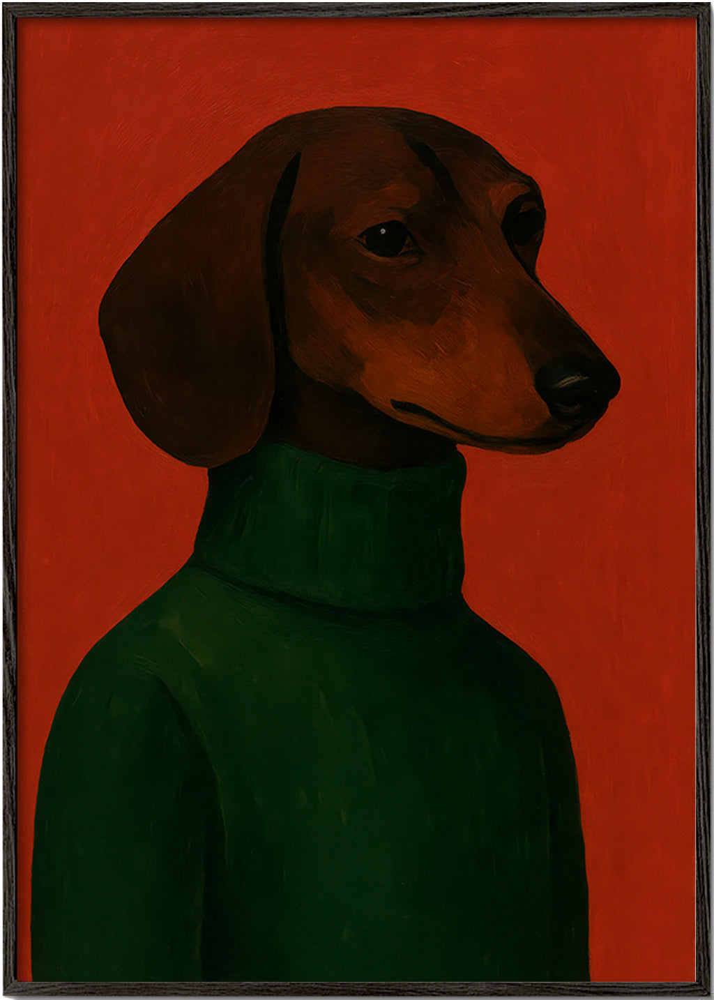 Hundeportræt med grøn sweater – Black Frame