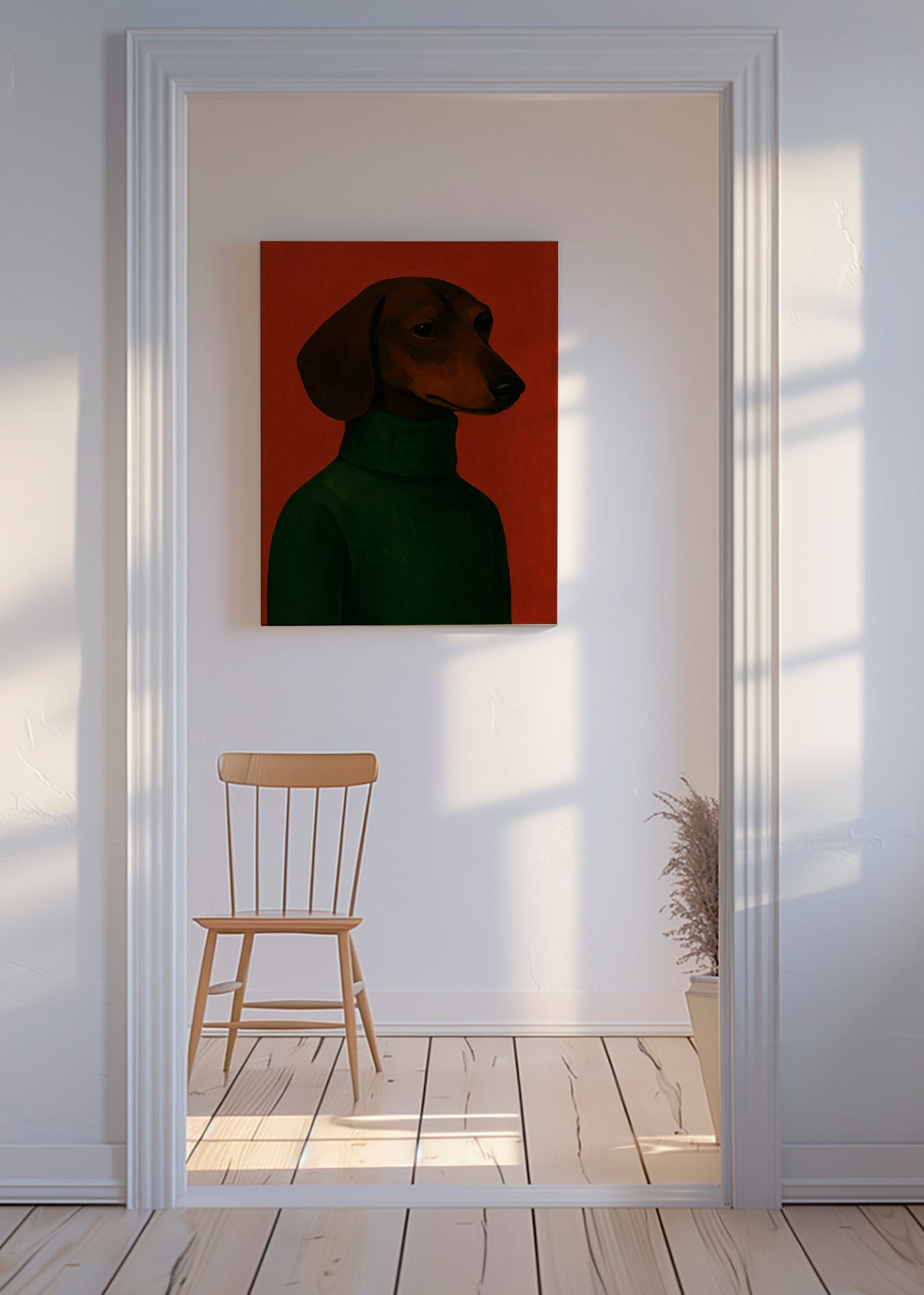 Hundeportræt med grøn sweater – Canvas