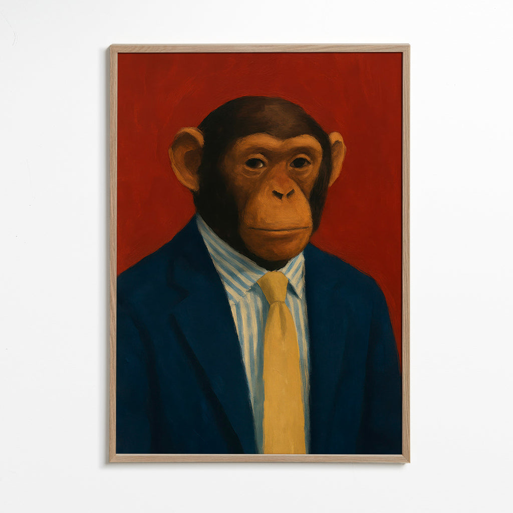 Plakat chimpanse i jakkesæt – Oak Frame