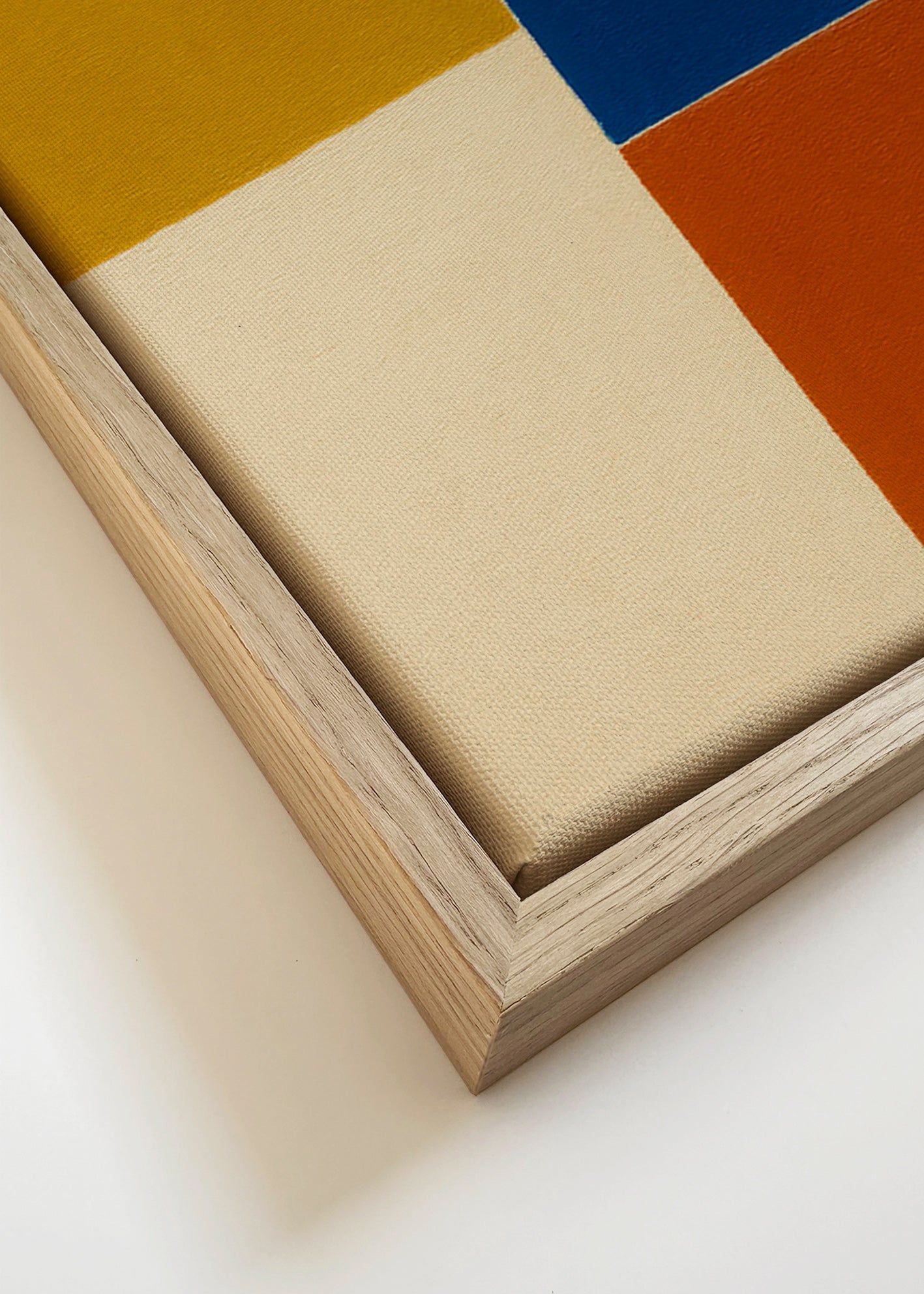 Abstrakt værk med senneps- og blå blokke – Canvas detail