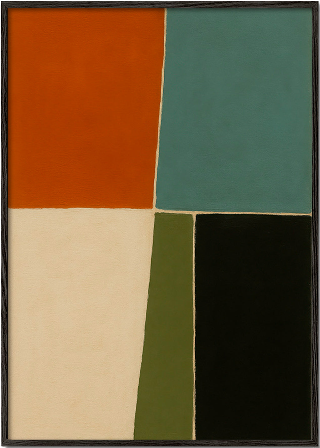 Geometrisk plakat med jord- og havblokke – Black Frame