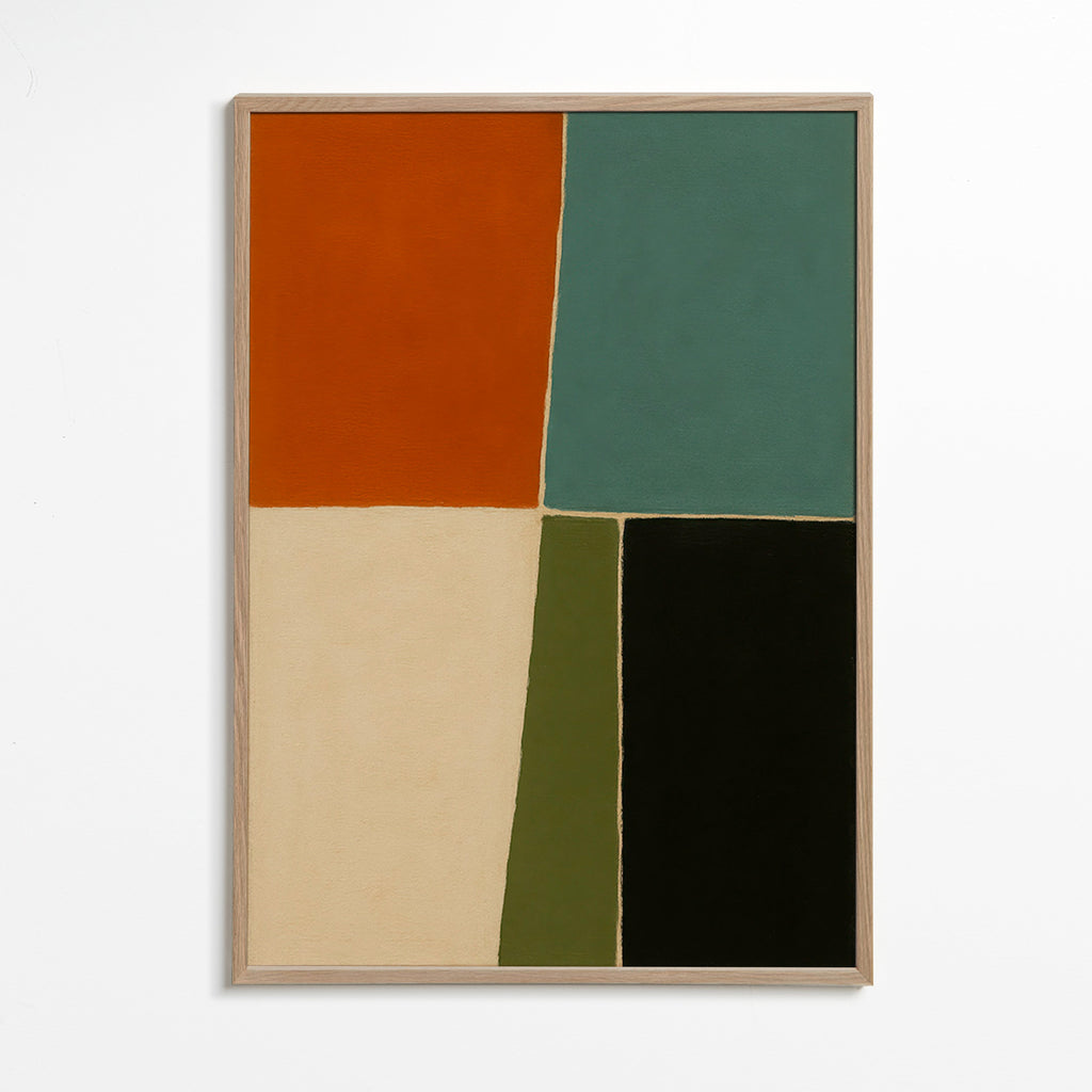 Geometrisk plakat med jord- og havblokke – Oak Frame