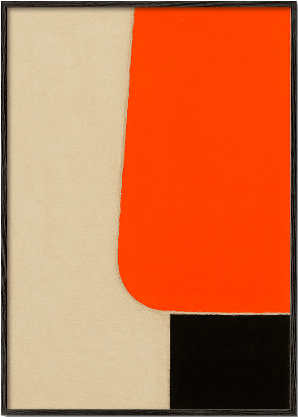 Geometrisk plakat med orange blok og sort bund – Black Frame