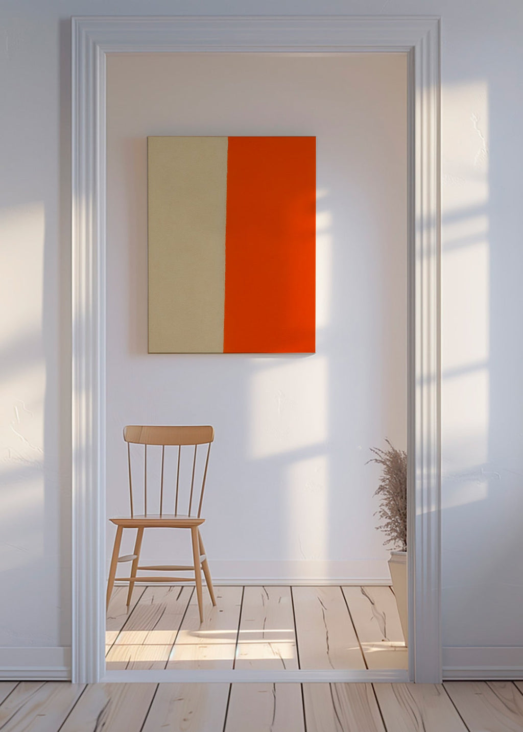 Kunst minimalisme med lodret orange bånd – Canvas