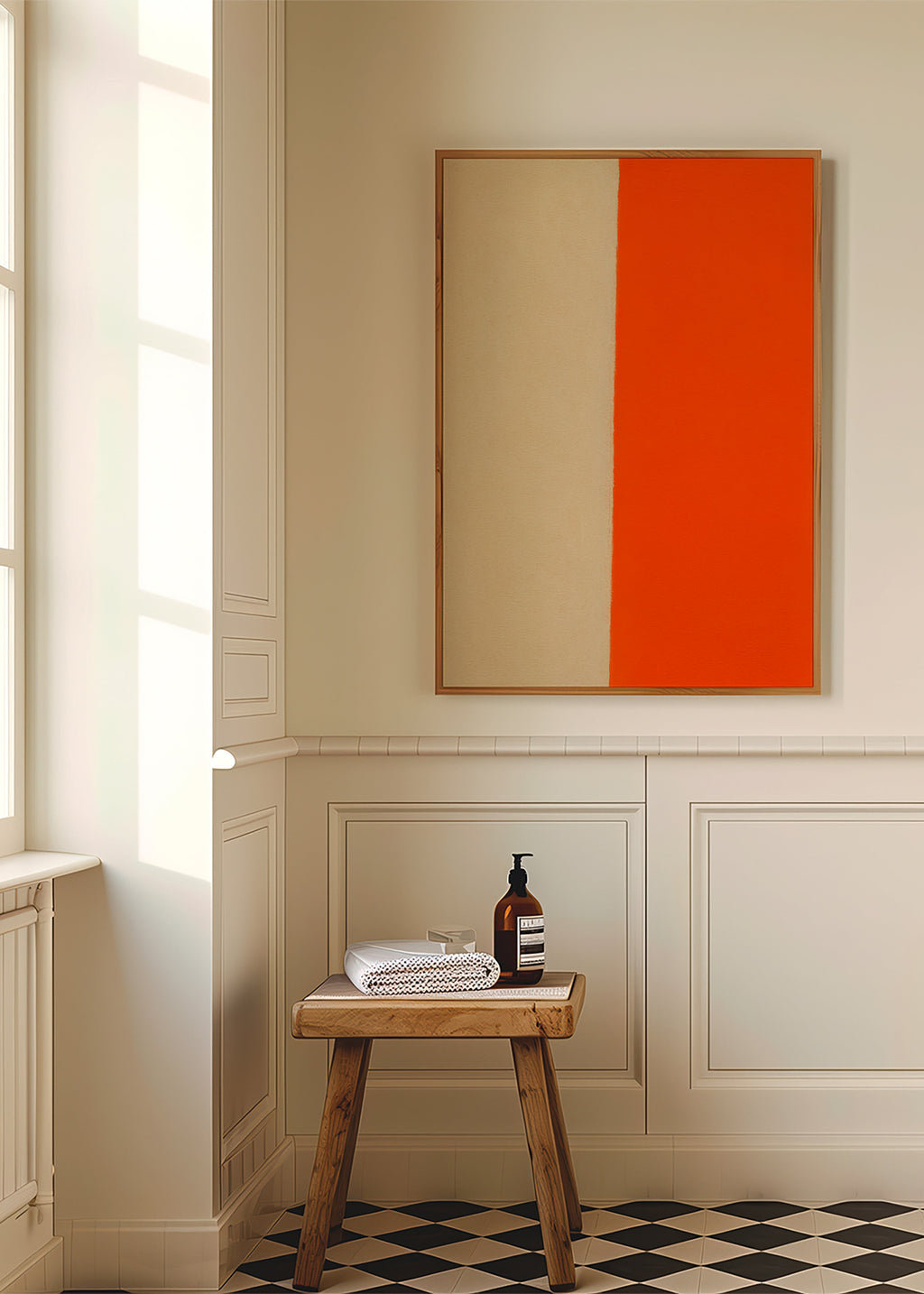 Kunst minimalisme med lodret orange bånd – Product3