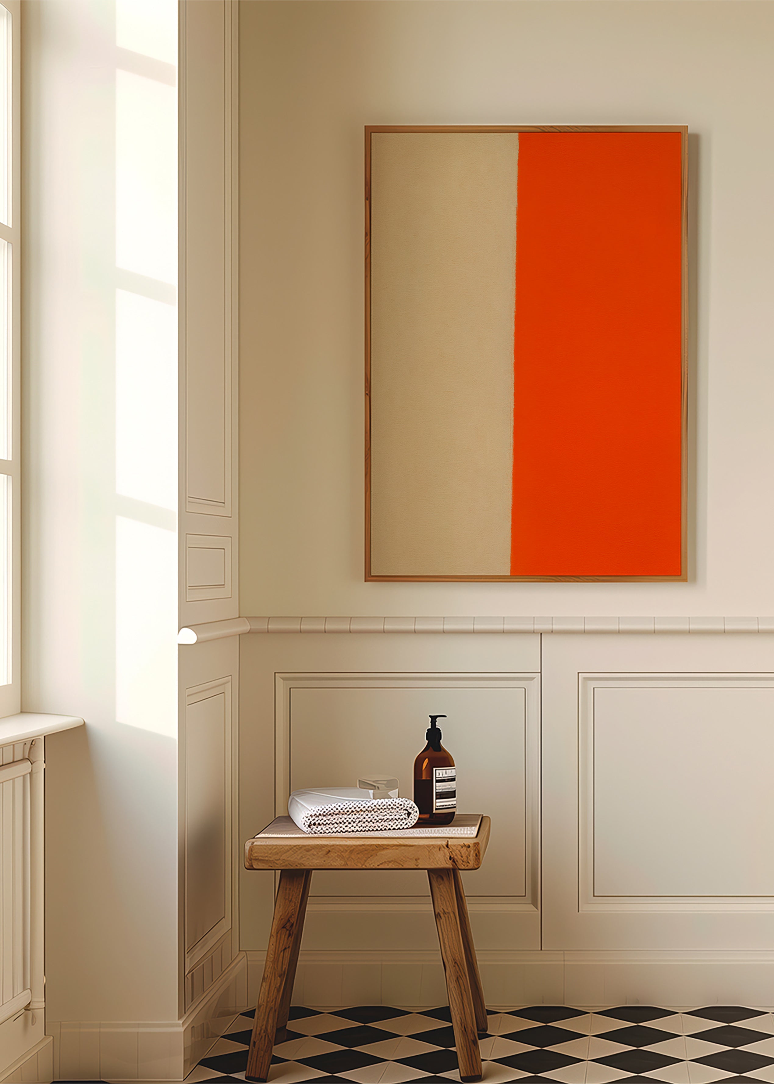 Kunst minimalisme med lodret orange bånd – Product3