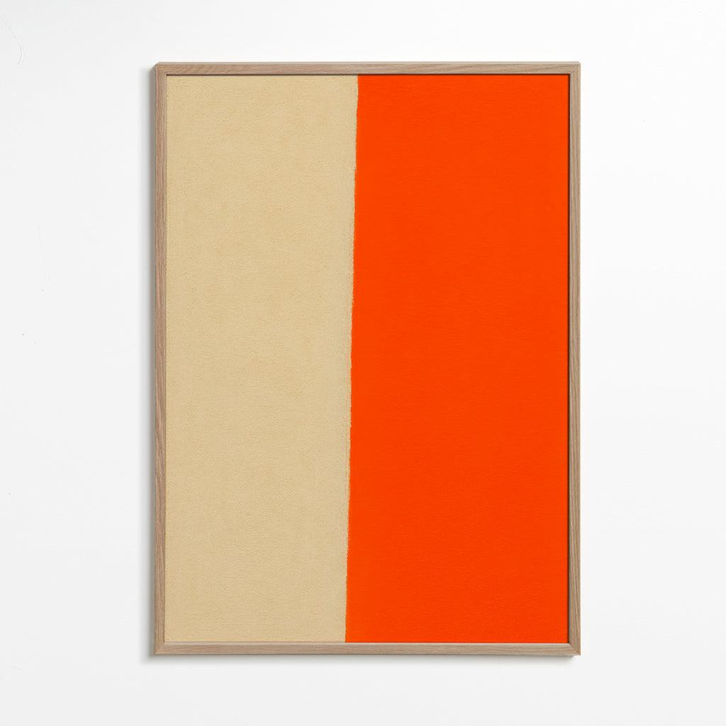 Kunst minimalisme med lodret orange bånd – Oak Frame