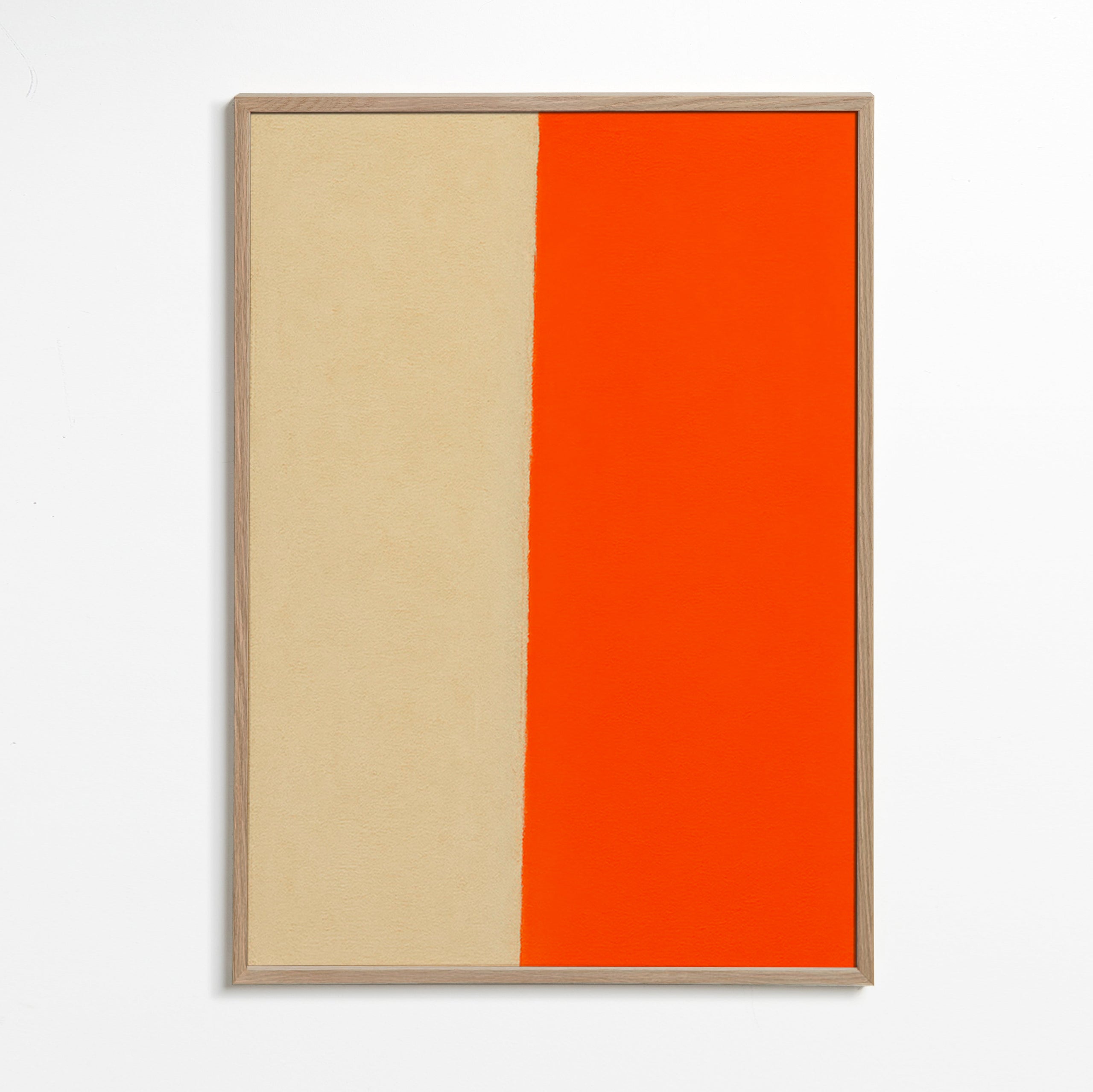 Kunst minimalisme med lodret orange bånd – Oak Frame