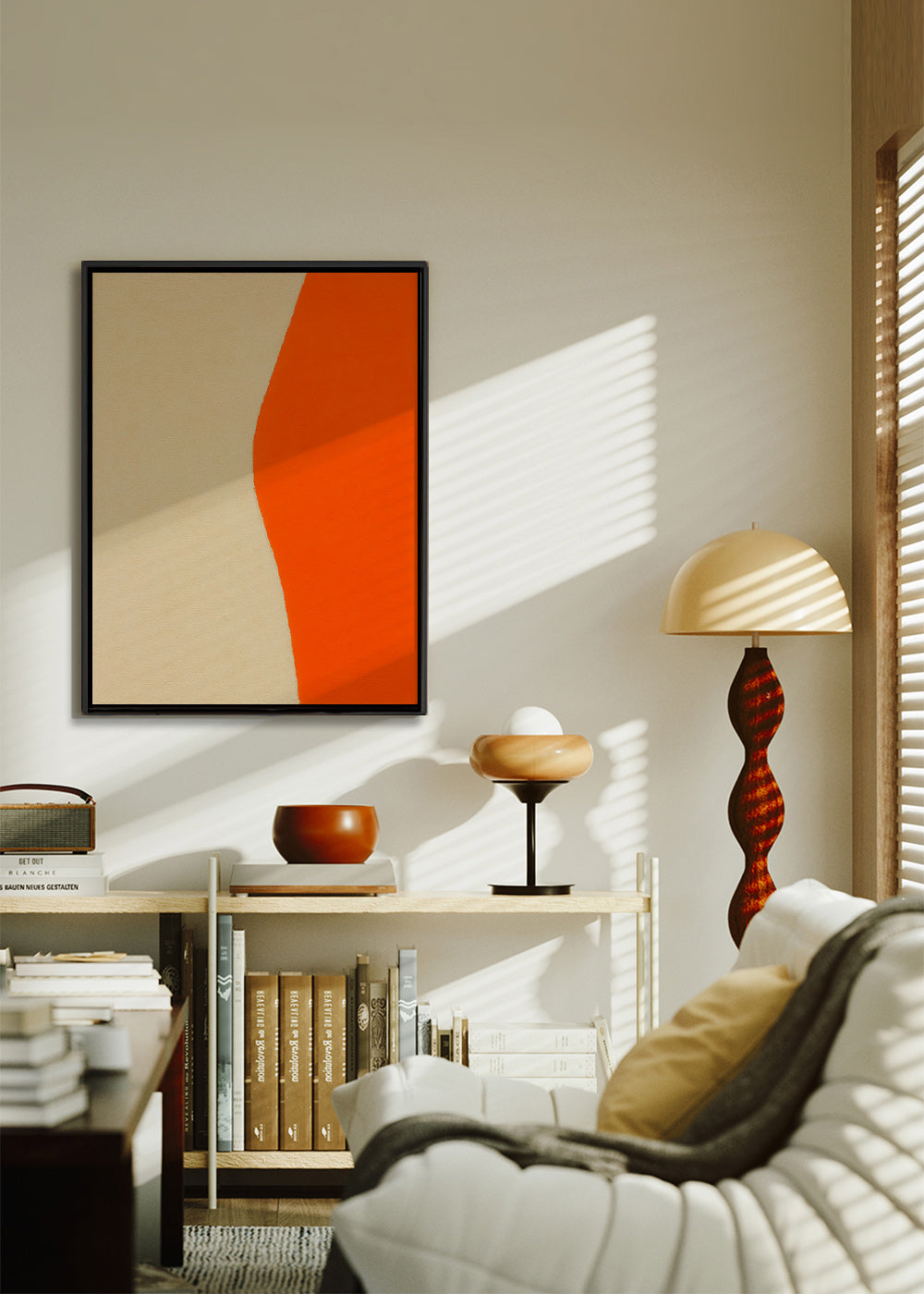 Abstrakt billede med orange kurve – Canvas1