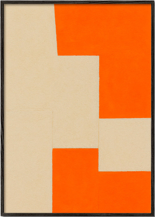 Geometrisk billede beige og orange blokke – Black Frame