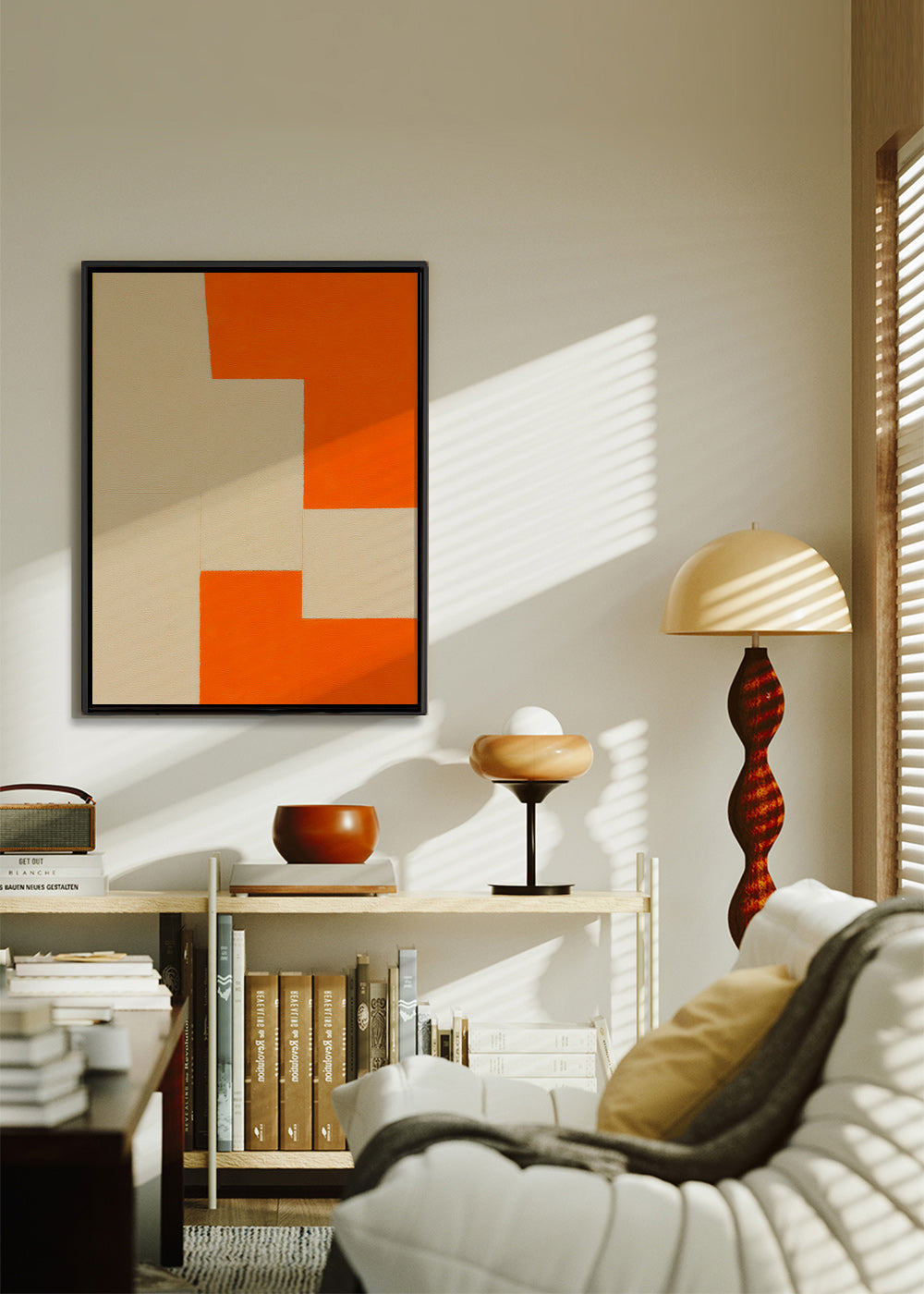 Geometrisk billede beige og orange blokke – Canvas1