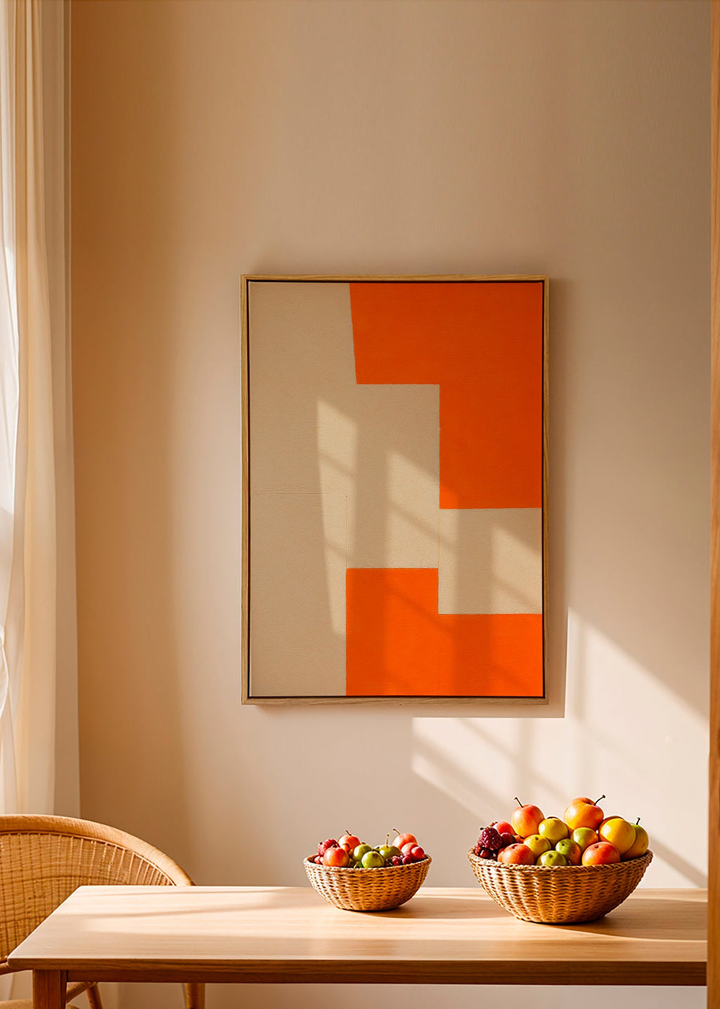 Geometrisk billede beige og orange blokke – Canvas2