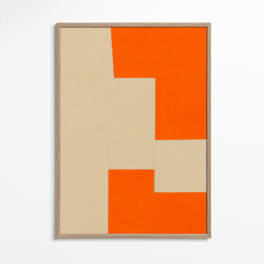 Geometrisk billede beige og orange blokke – Oak Frame