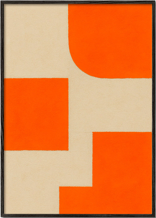 Geometrisk kunst i orange og beige med modulære blokke – Black Frame