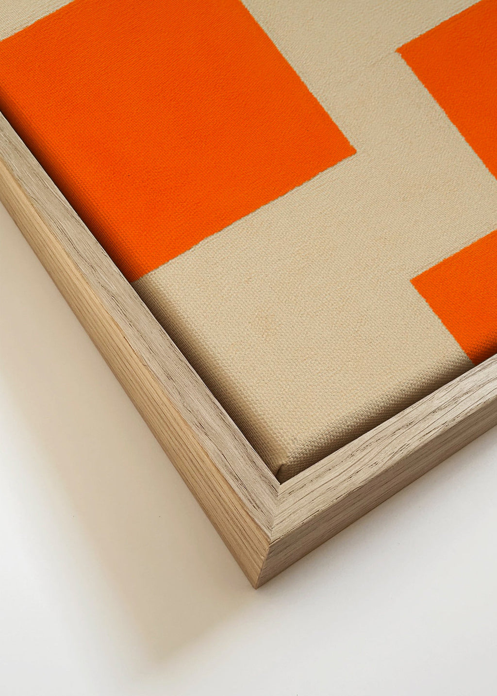 Geometrisk kunst i orange og beige med modulære blokke – Canvas detail