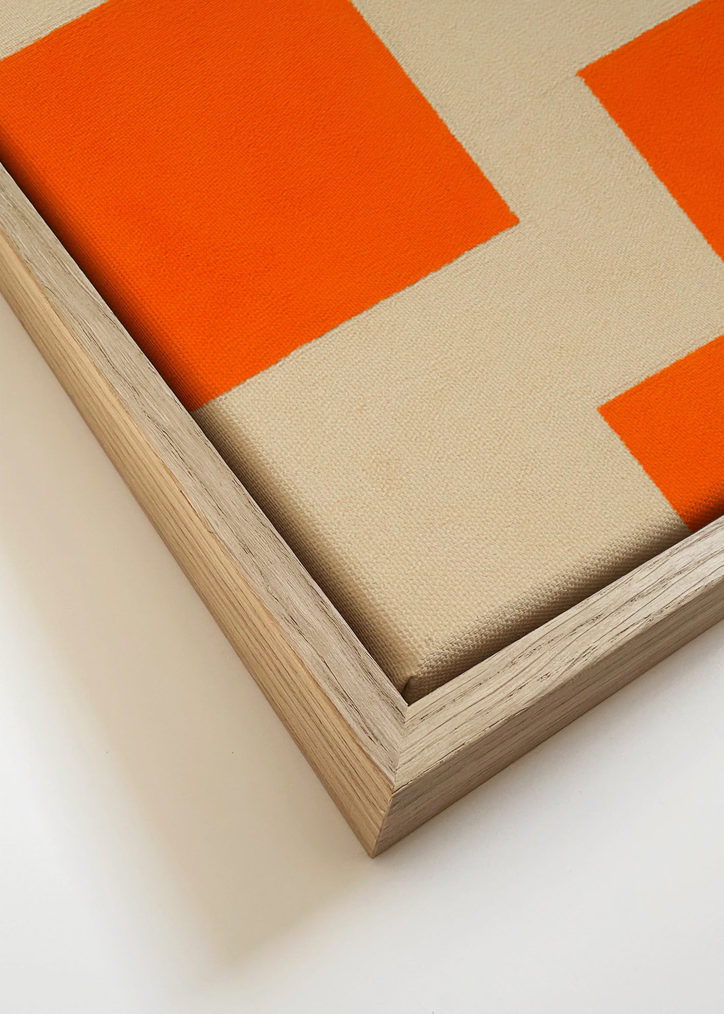 Geometrisk kunst i orange og beige med modulære blokke – Canvas detail